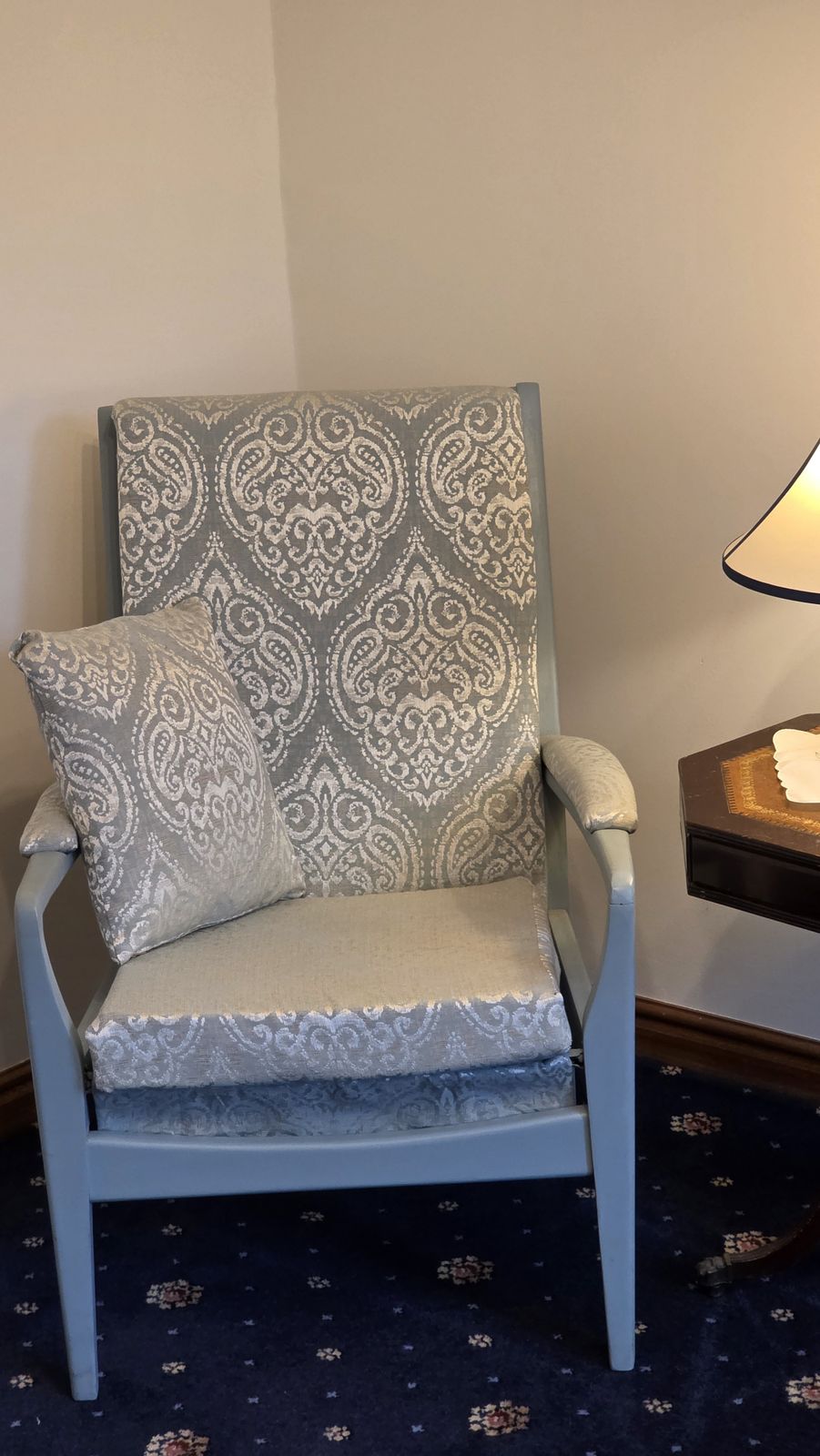 1960s Cintique High Back Chair In Prestigious Textiles ‘Emotion Marine’ photo Furniture