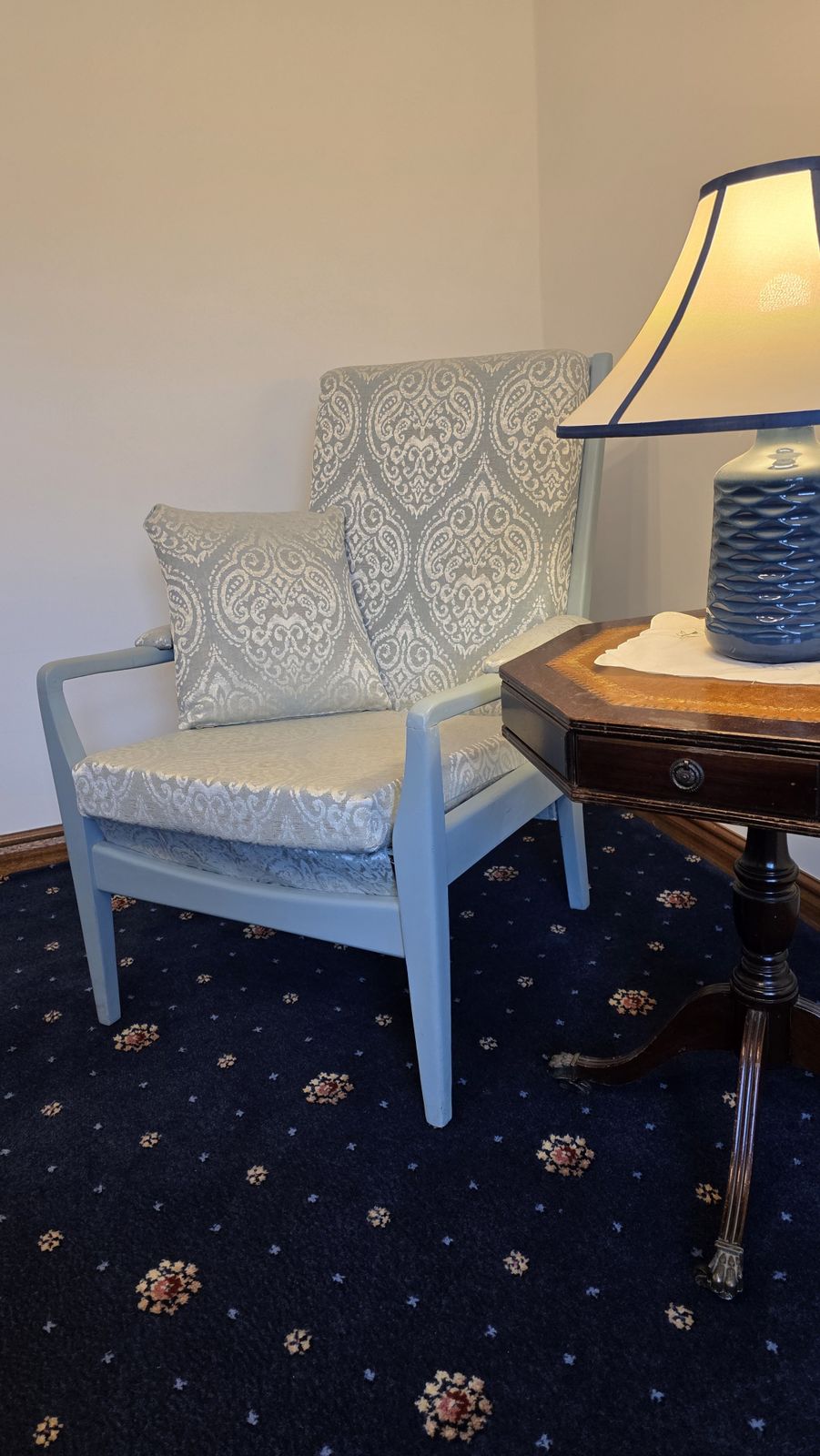 photo buy 1960s Cintique High Back Chair In Prestigious Textiles ‘Emotion Marine’