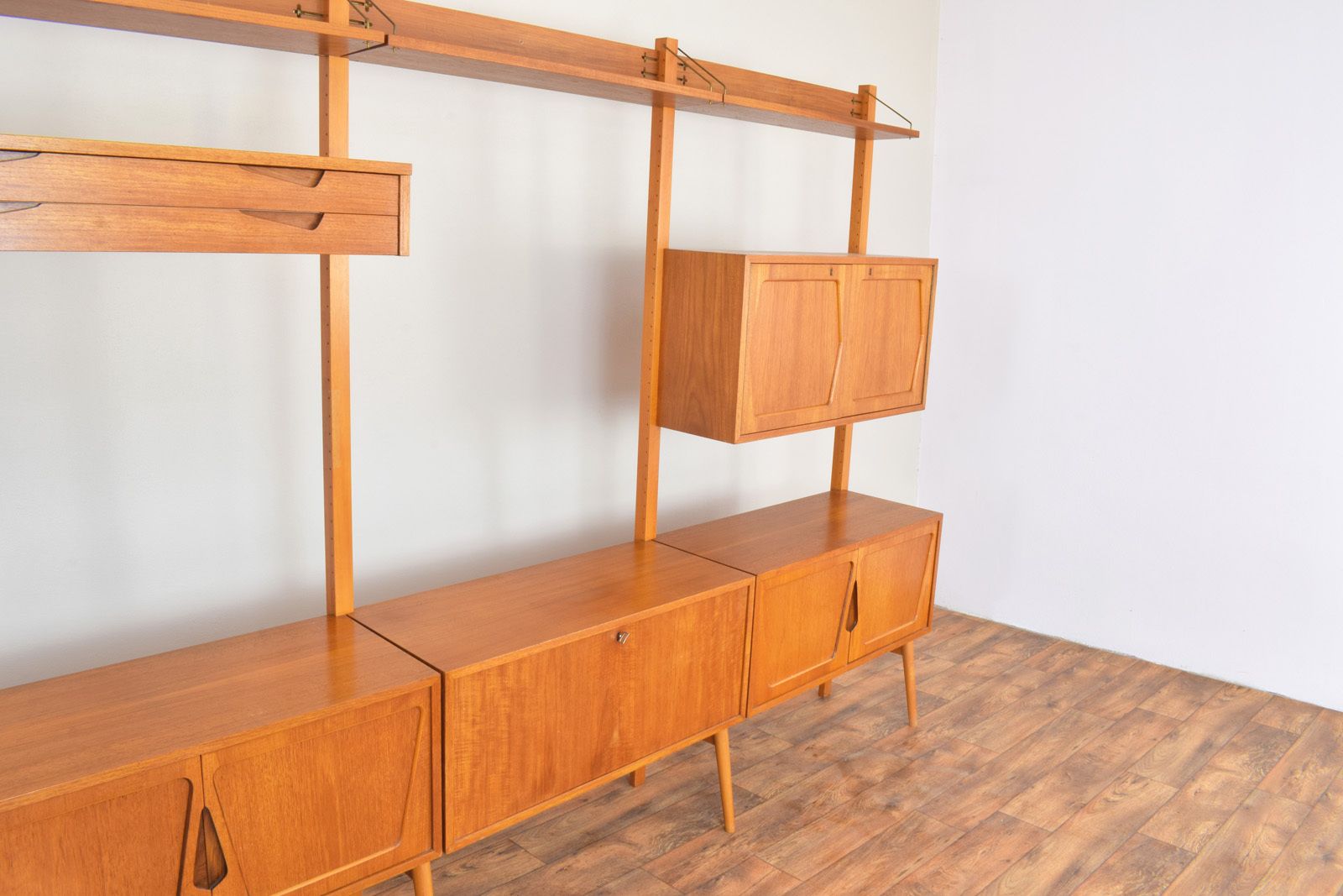 Mid Century Teak Wall Unit By Kjell Riise For Rival Brodrene Jatogs, 1960s, Set Of 3 photo buy