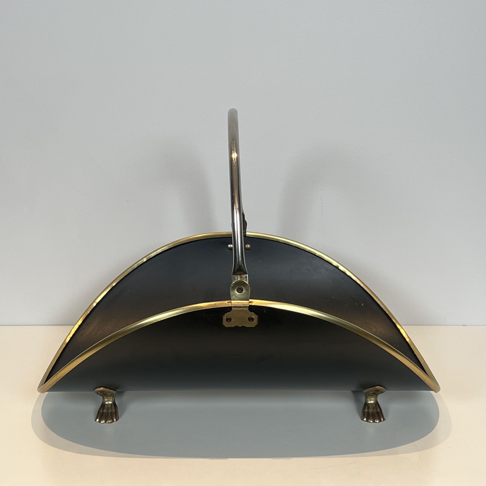 Neoclassical Style Log Holder In Brass And Black Lacquered Brass photo furniture