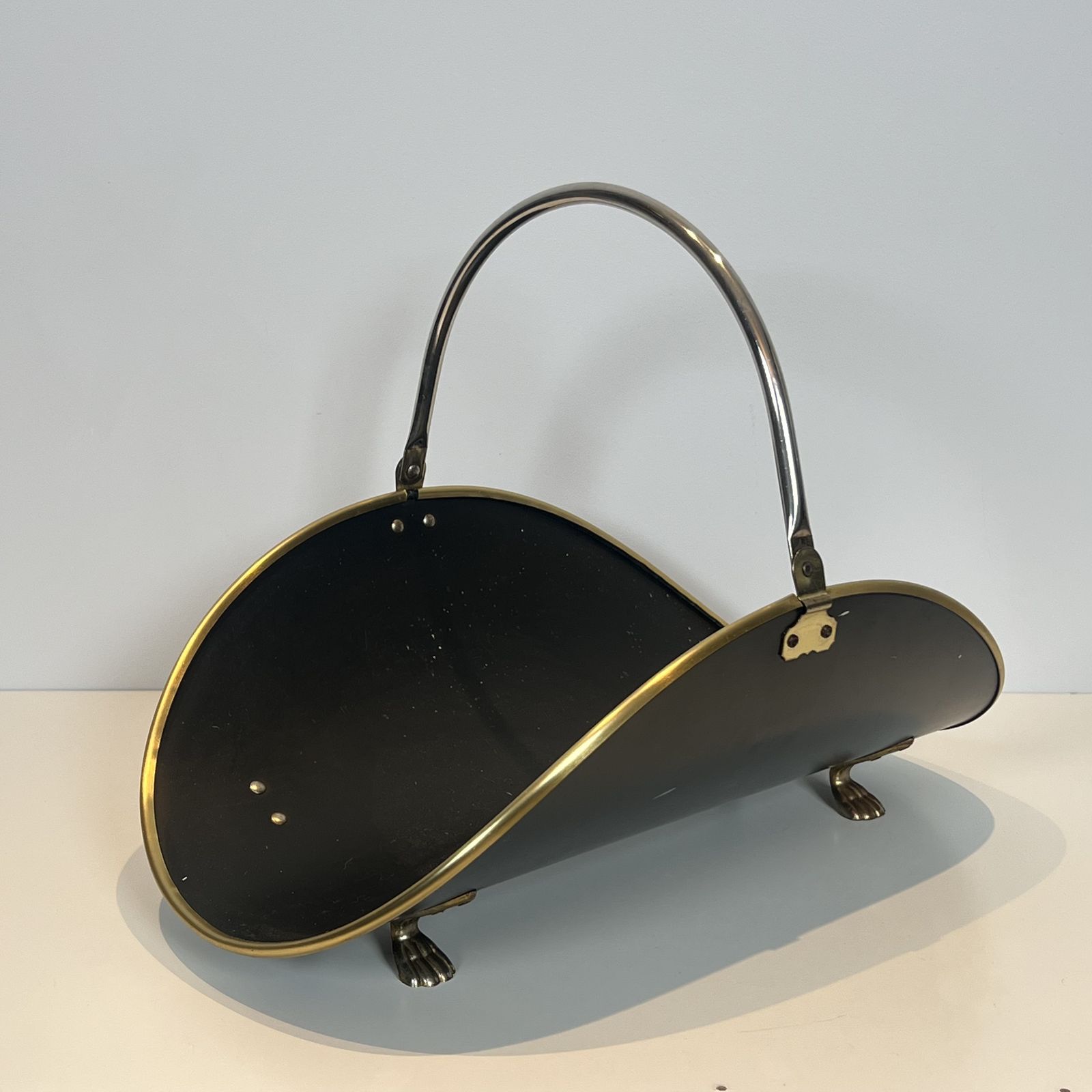 Neoclassical Style Log Holder In Brass And Black Lacquered Brass photo vinterior