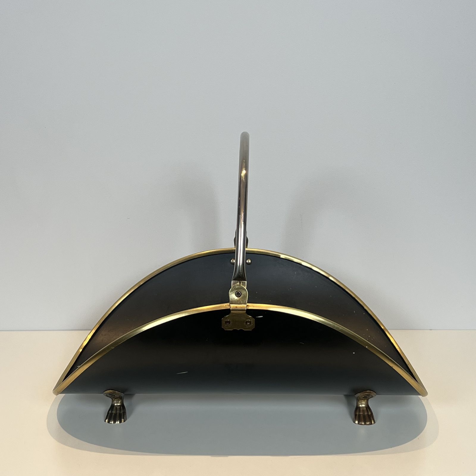 680.0 Neoclassical Style Log Holder In Brass And Black Lacquered Brass photo