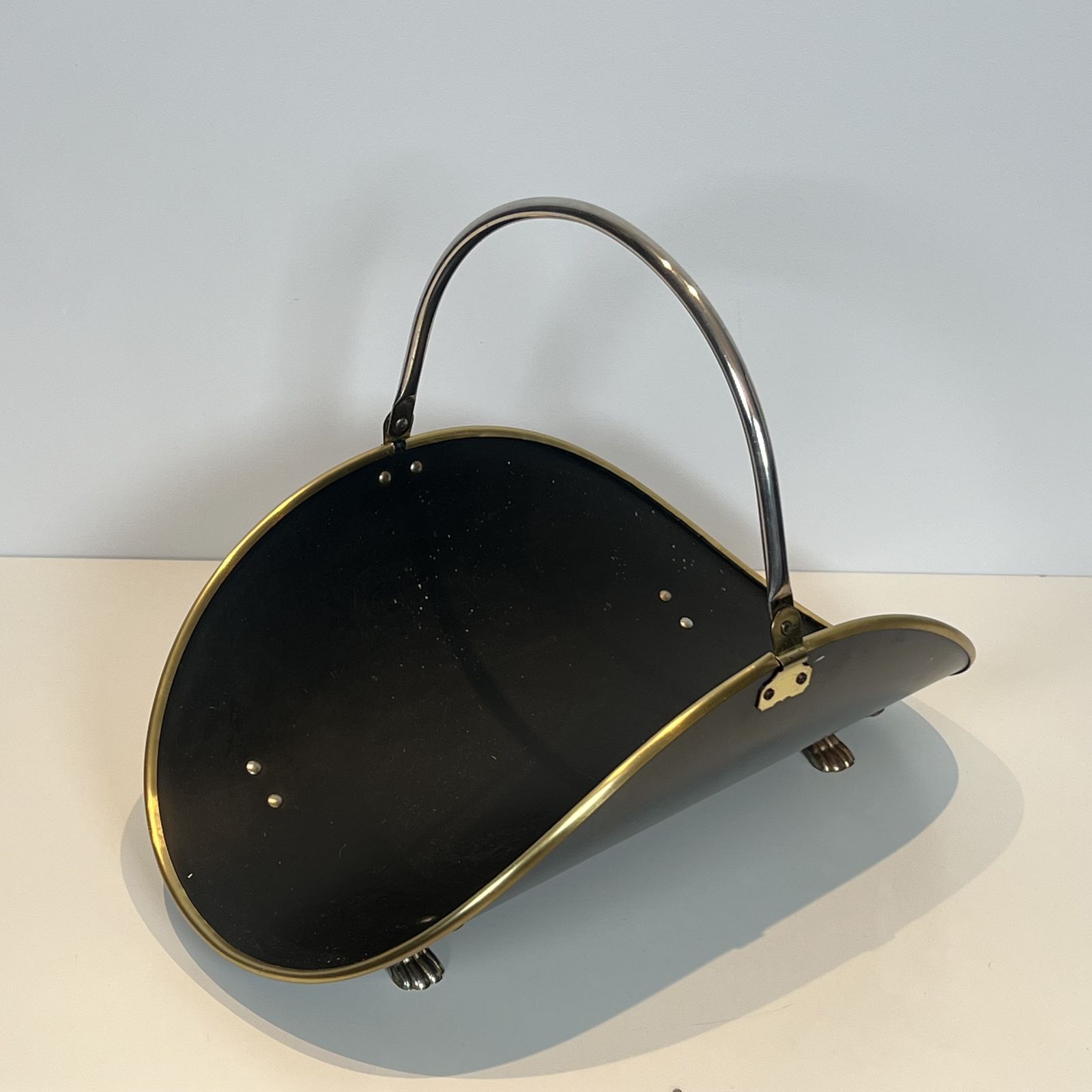 photo buy Neoclassical Style Log Holder In Brass And Black Lacquered Brass