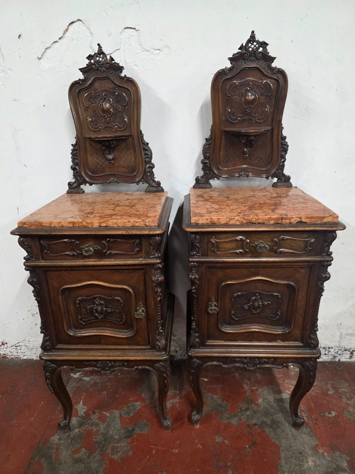 A Pair Of Antique French Marble Top Bedsides Cabinets photo Furniture