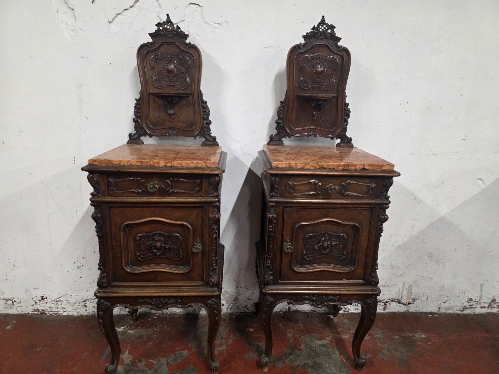 photo buy A Pair Of Antique French Marble Top Bedsides Cabinets