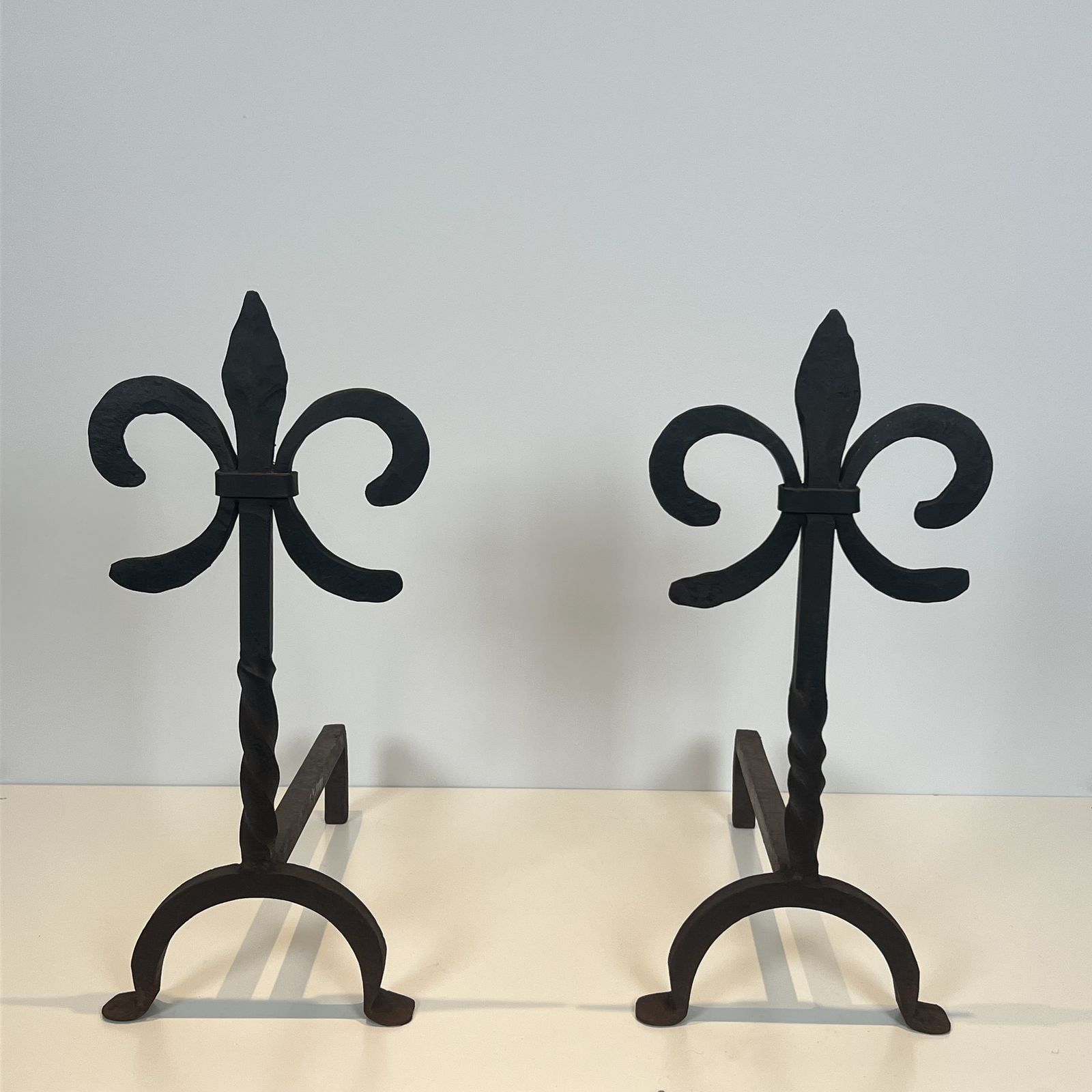 Pair Of Wrought Iron Andirons With Fleur De Lis Design photo Home Fixtures