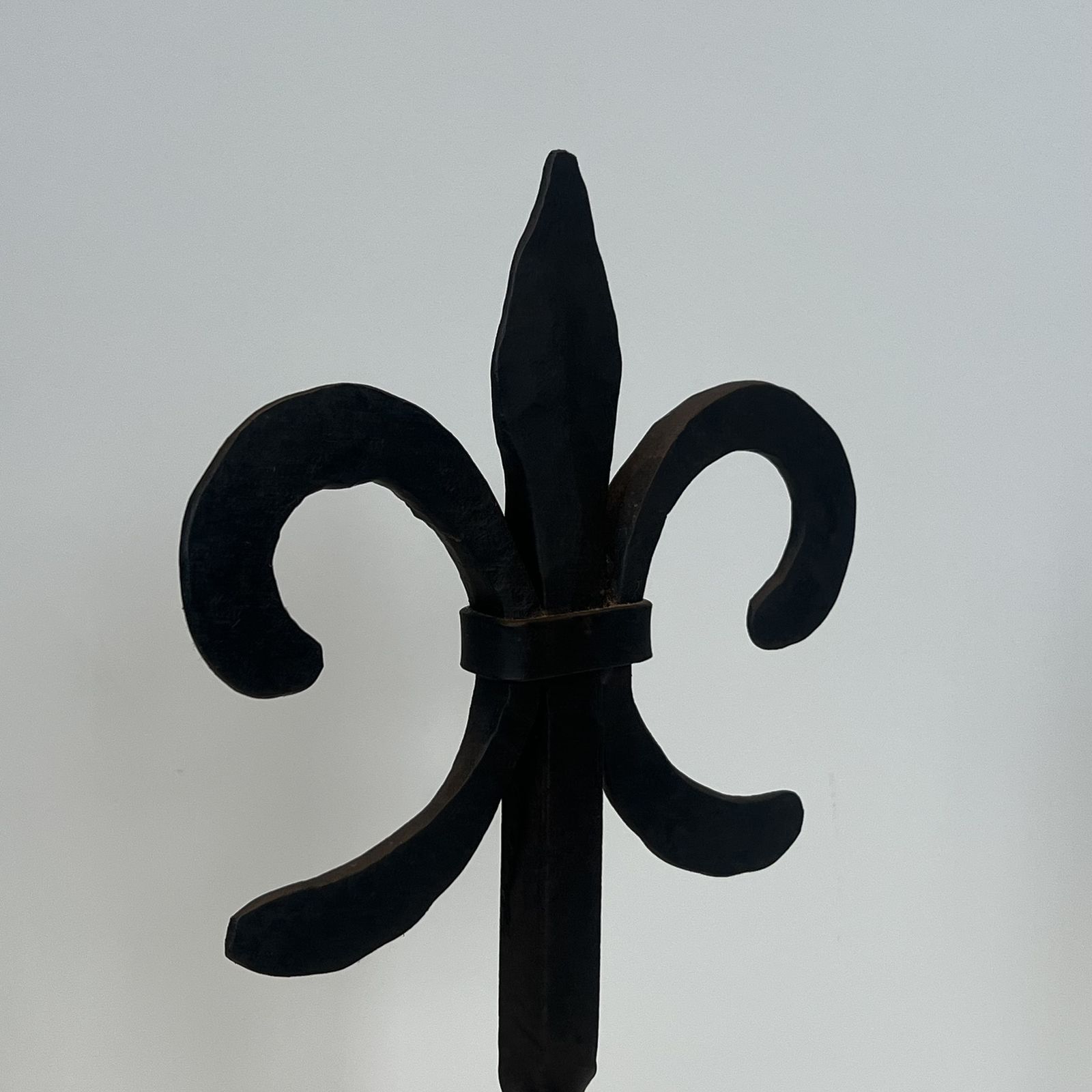 Pair Of Wrought Iron Andirons With Fleur De Lis Design photo vintage