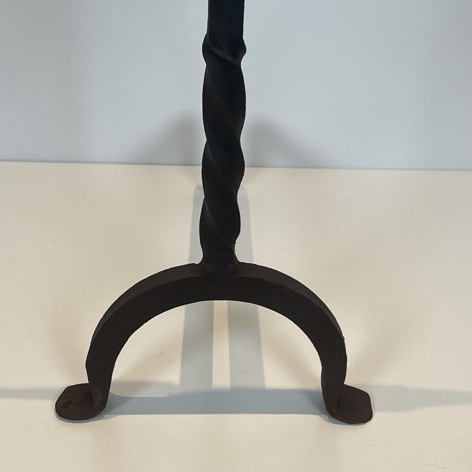photo for sale Pair Of Wrought Iron Andirons With Fleur De Lis Design