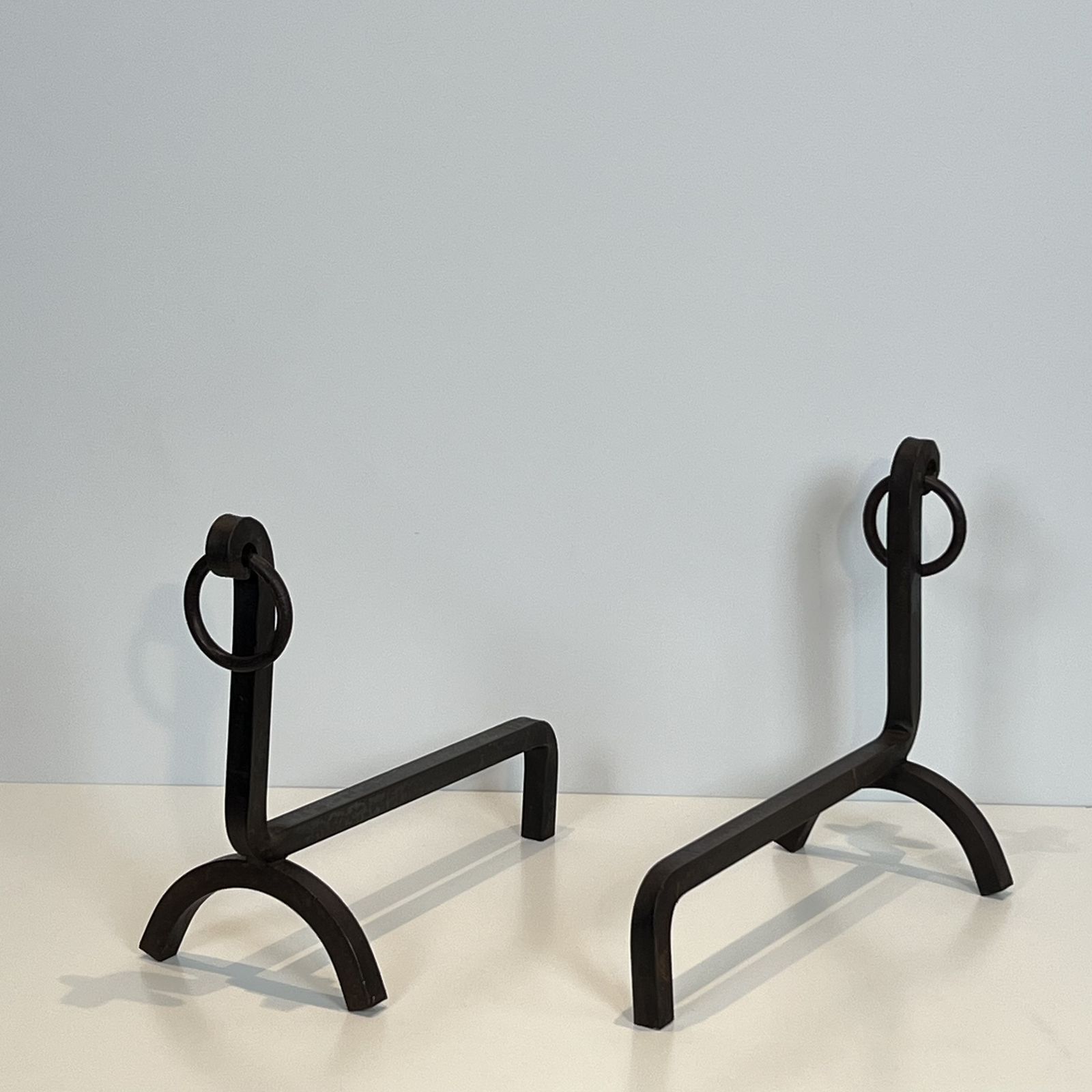 Pair Of Modernist Wrought Iron Andirons photo for sale