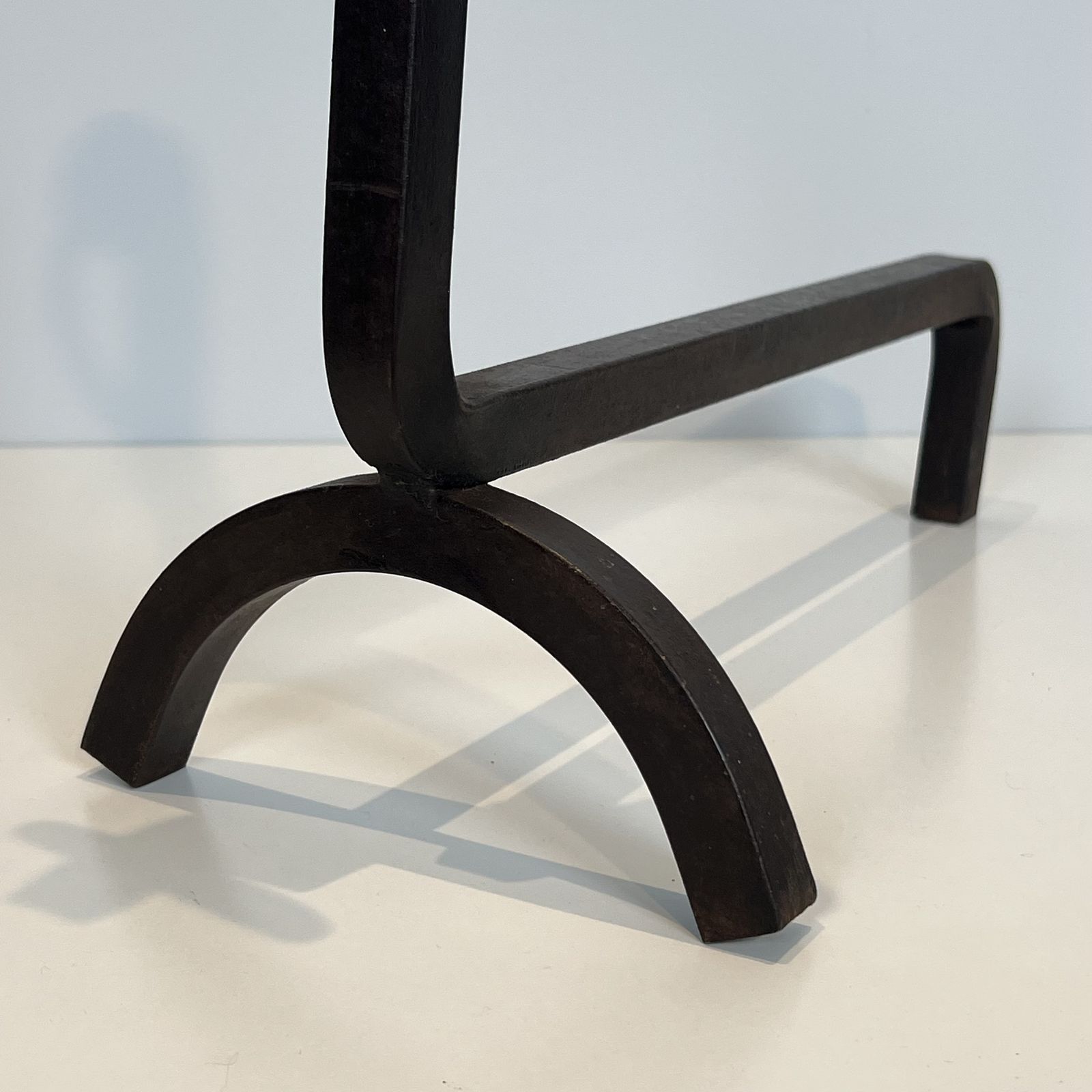 photo for sale Pair Of Modernist Wrought Iron Andirons