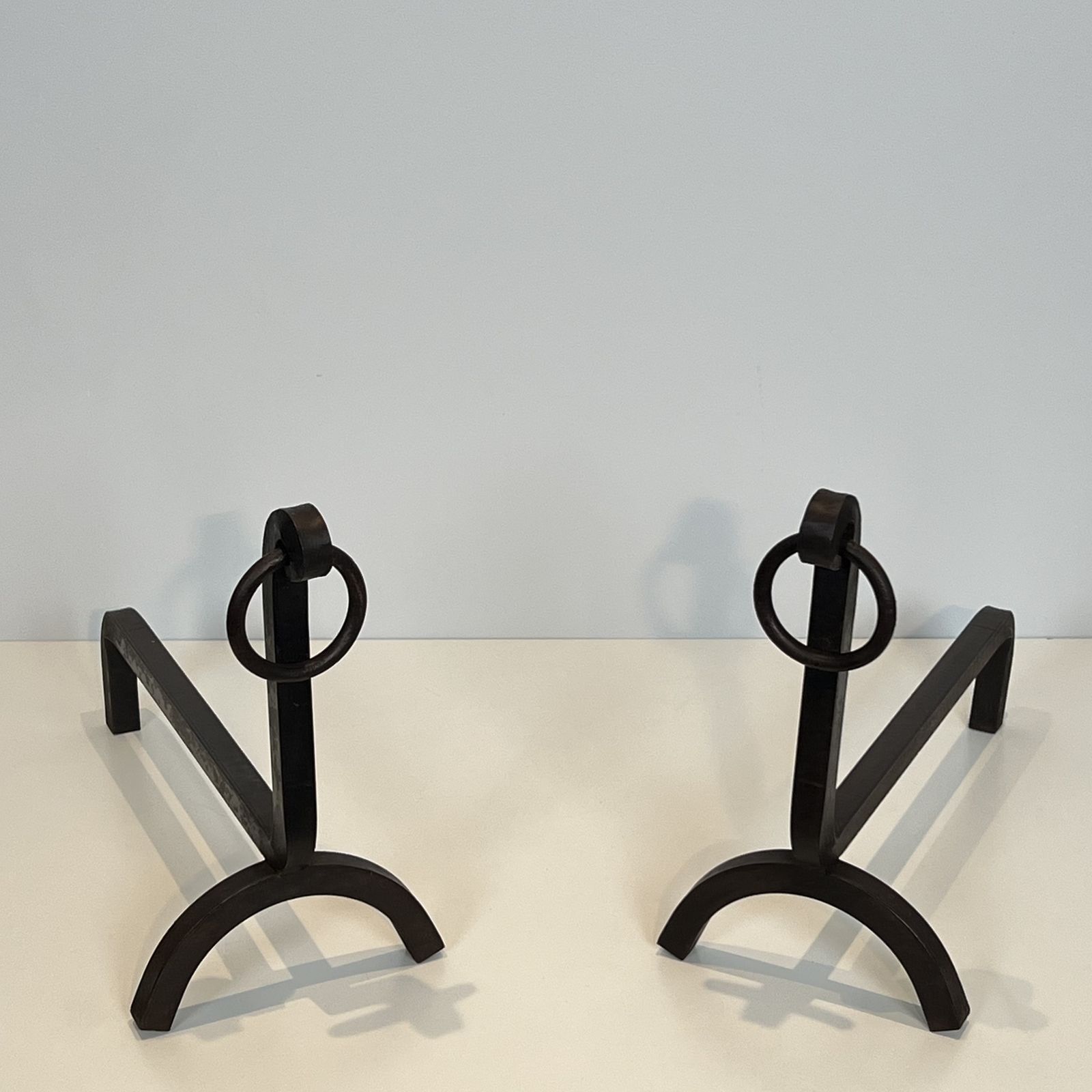 1150.0 Pair Of Modernist Wrought Iron Andirons photo