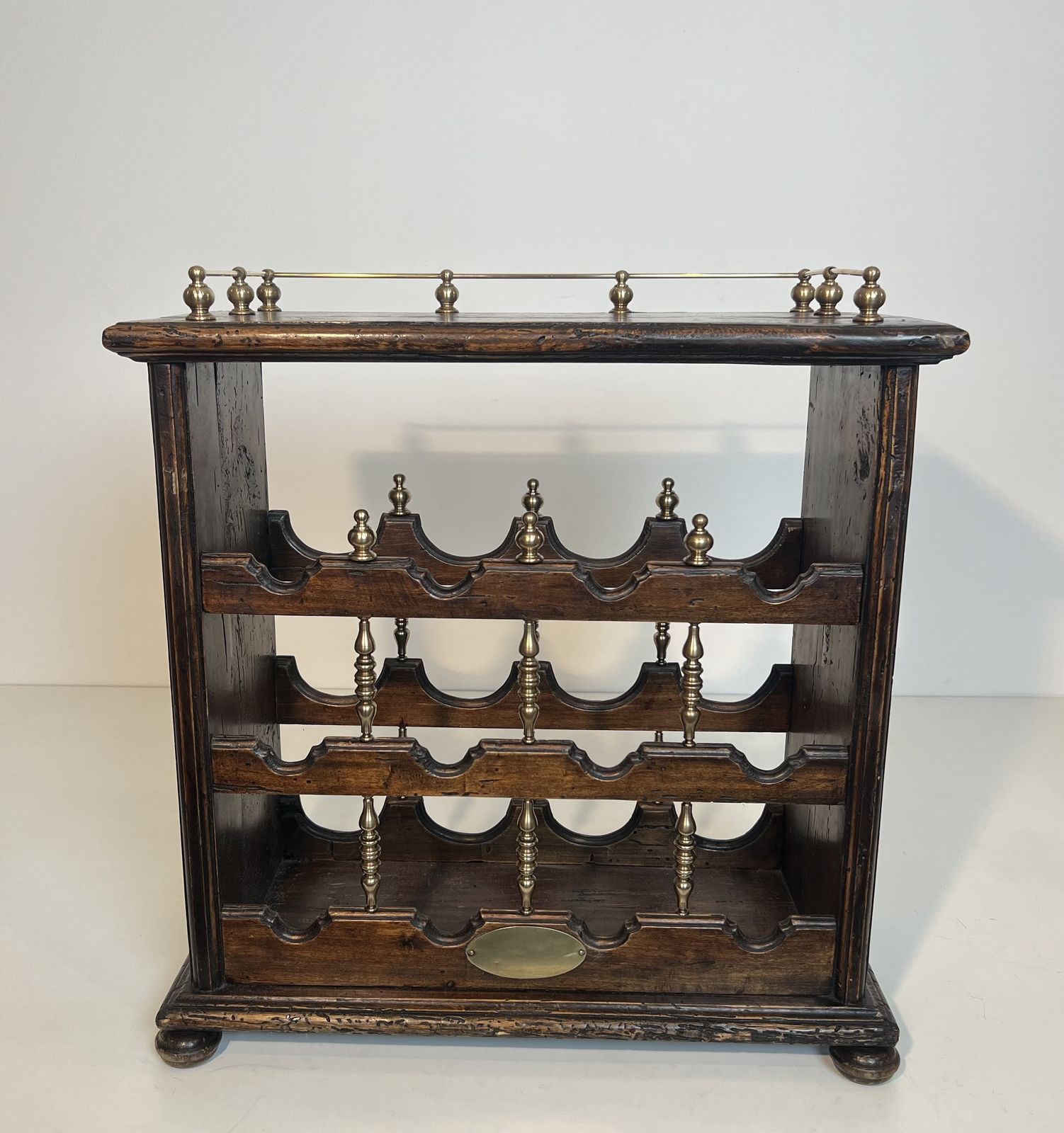 Wooden And Brass Bottle Holder photo for sale
