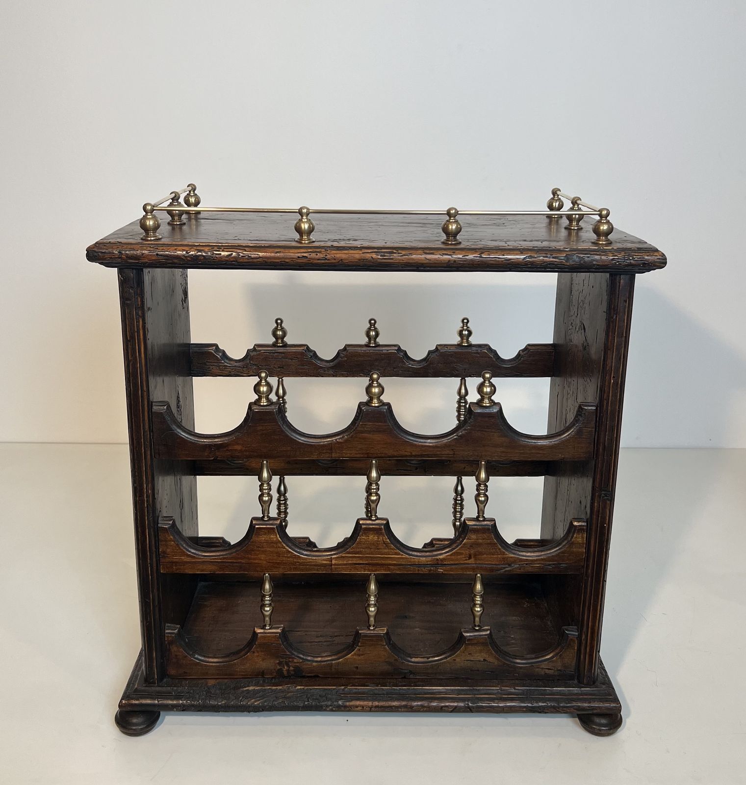 Furniture Wooden And Brass Bottle Holder photo