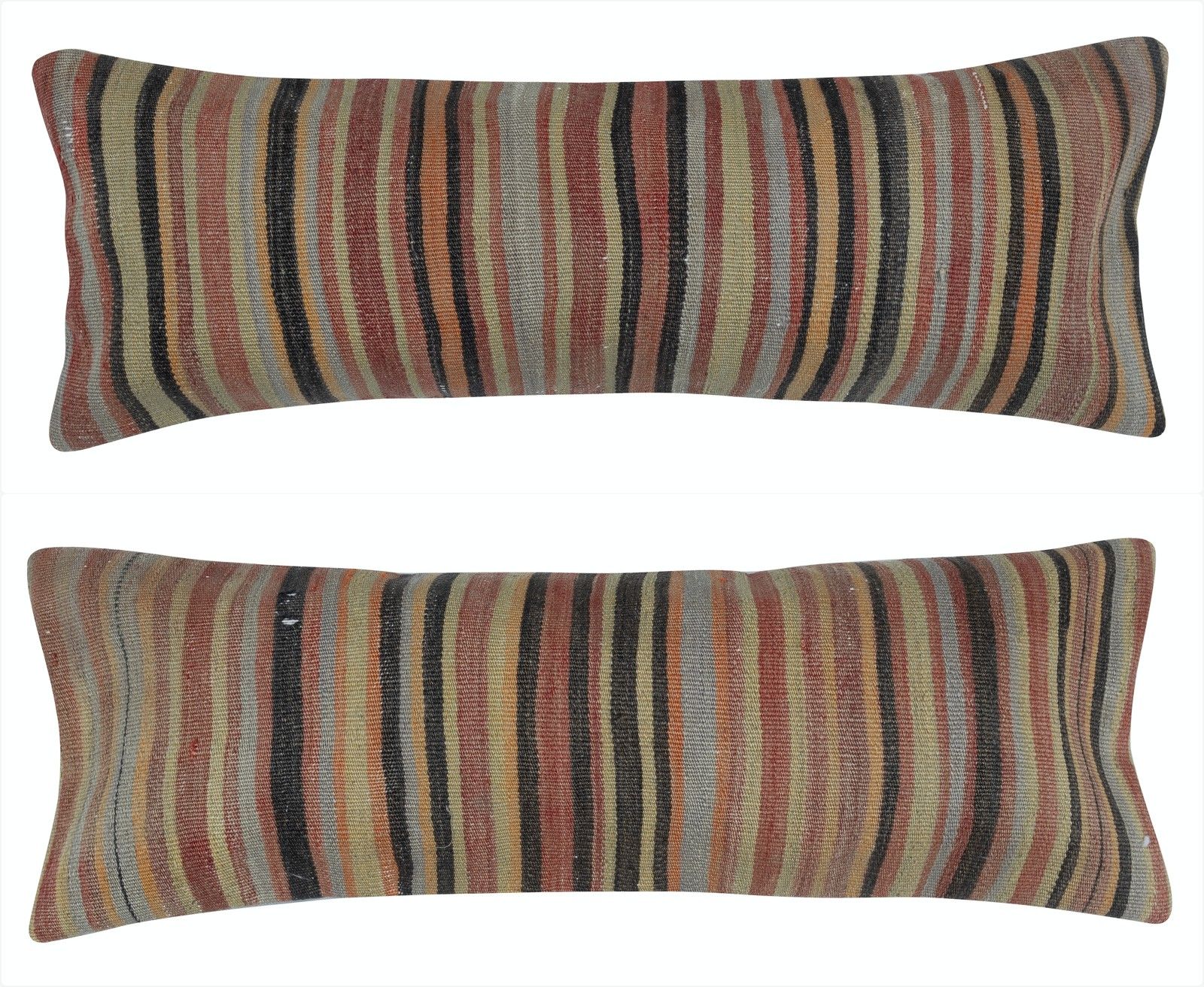 12"X33" Set Of 2 Handwoven Lumbar Pillow Covers. Turkish Kilim Cushion Covers