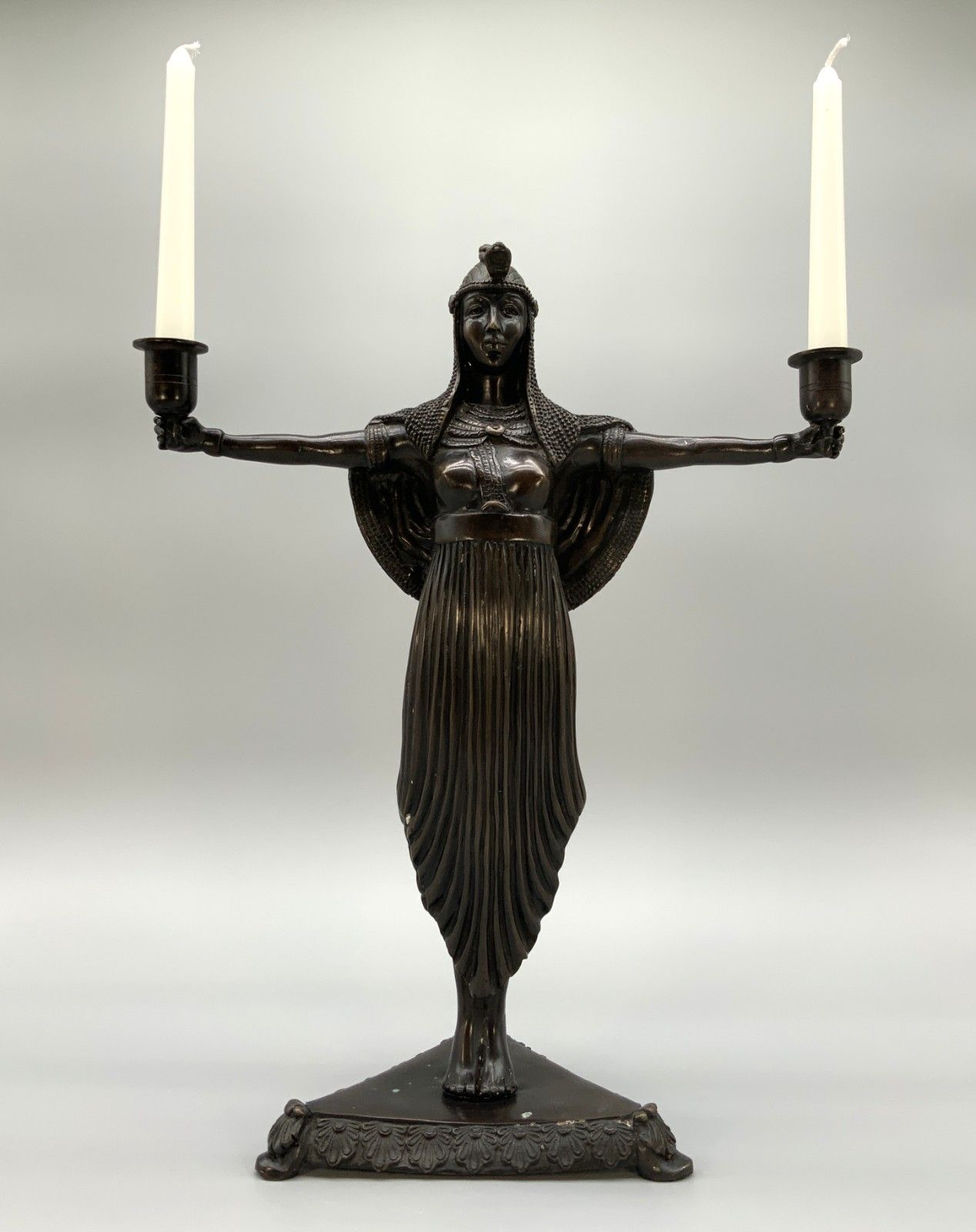 Bronze Candelabra Statue Candle Holder Sculpture Egyptian Revival Tall