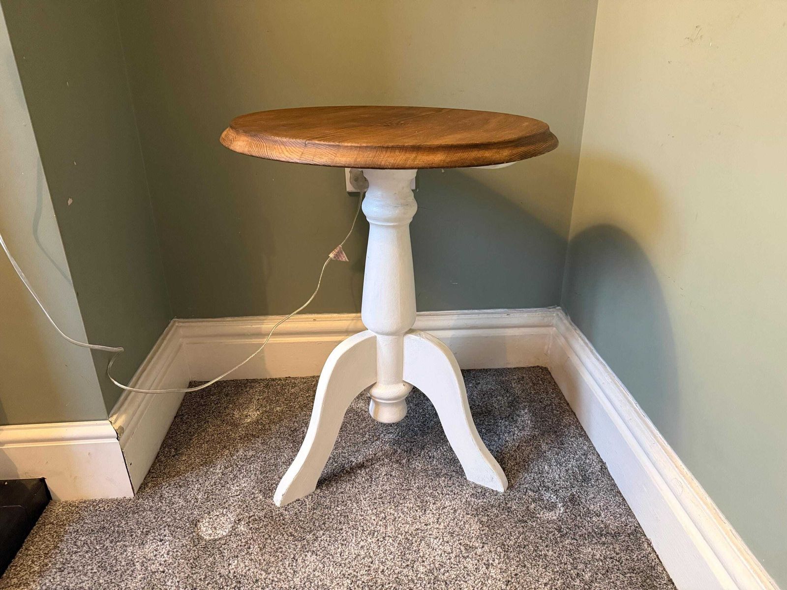 Vintage Solid Wood Painted Pine/ Mid Century Side Table / Coffee Table / Plant Stand / Pot Stand / Pedestal Table photo vinterior