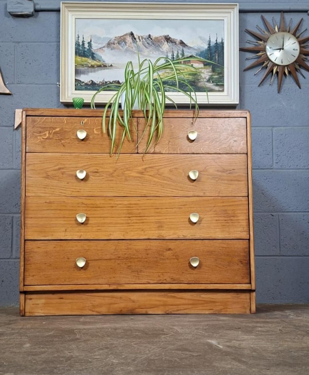 Chest Of Drawers ~ Oak ~ Vintage ~ Mid Century ~ Brass Handles photo furniture