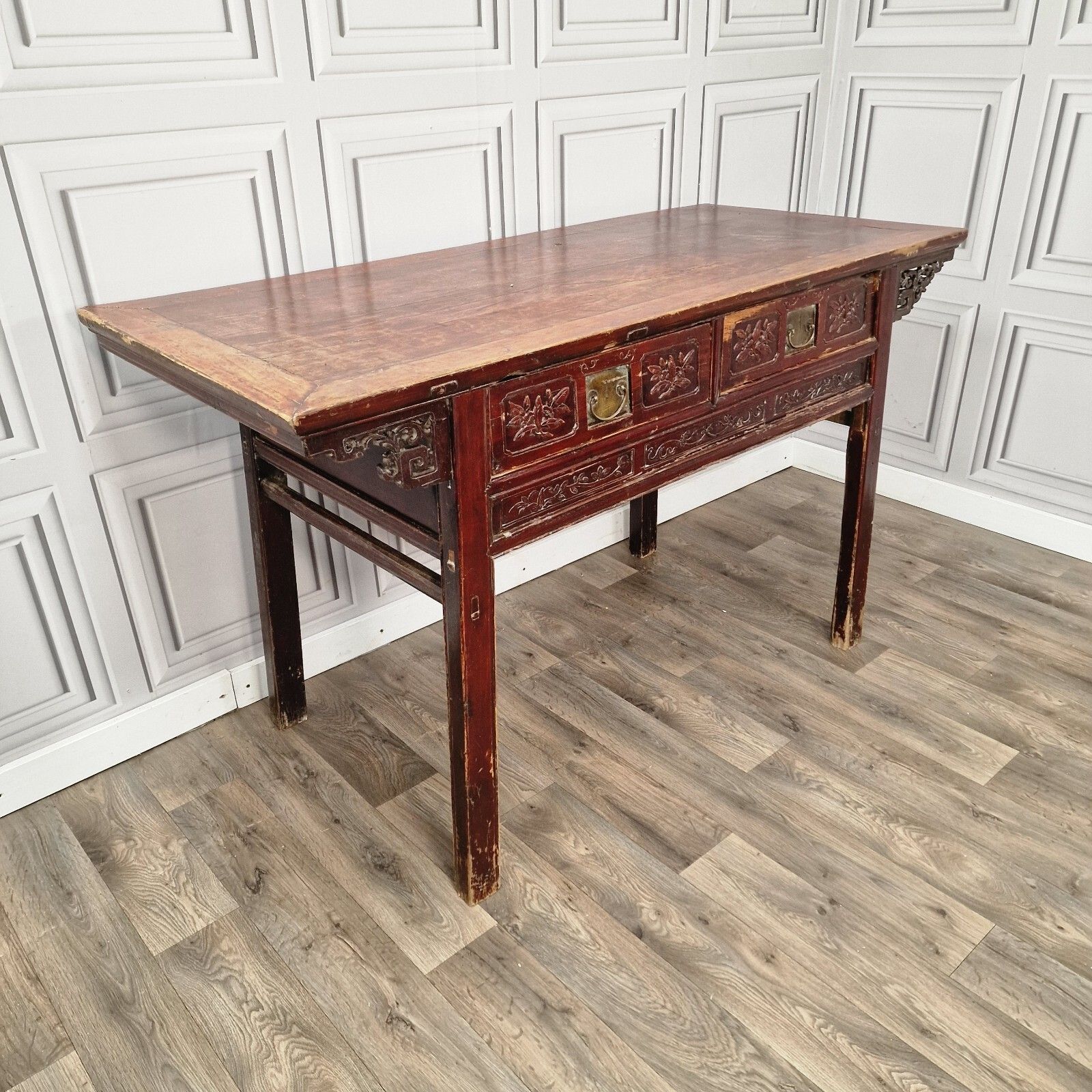 Antique Chinese Altar Table 19th Century Solid Wooden Bench Carved Oriental photo for sale
