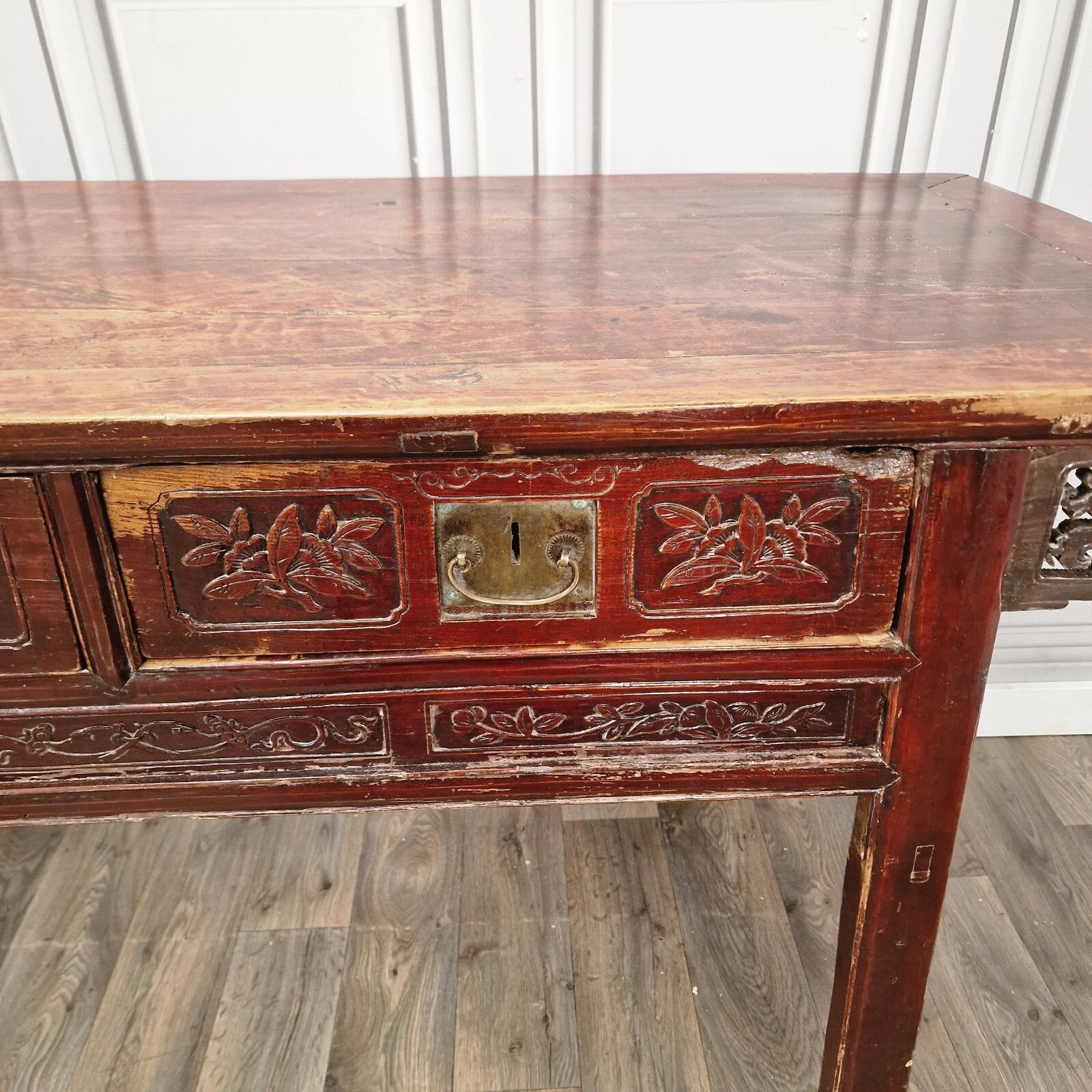 450.0 Antique Chinese Altar Table 19th Century Solid Wooden Bench Carved Oriental photo
