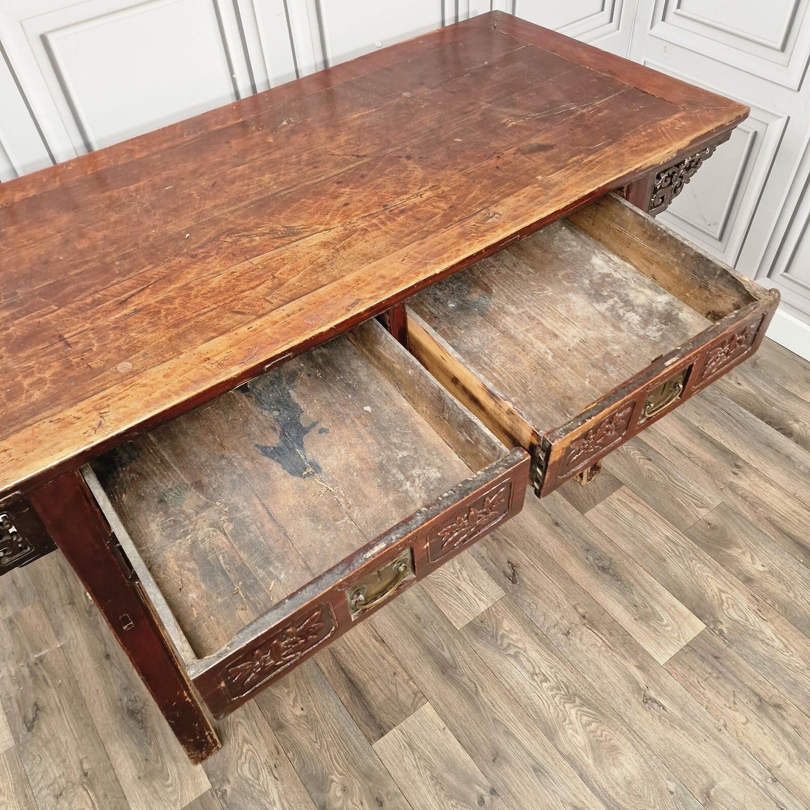 photo buy Antique Chinese Altar Table 19th Century Solid Wooden Bench Carved Oriental