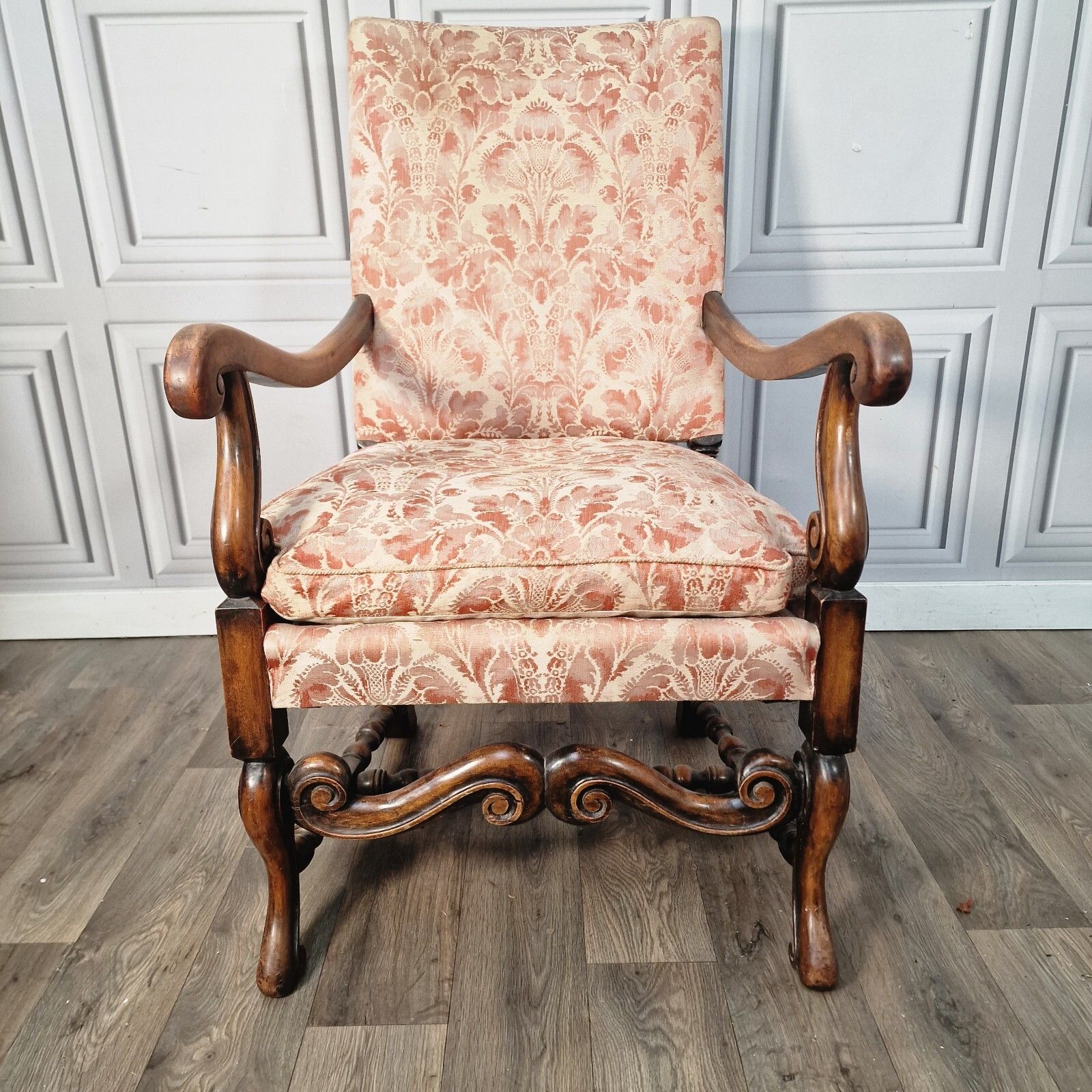 Antique Carved Chair Decorative Victorian Throne Upholstered High Back Armchair photo Furniture