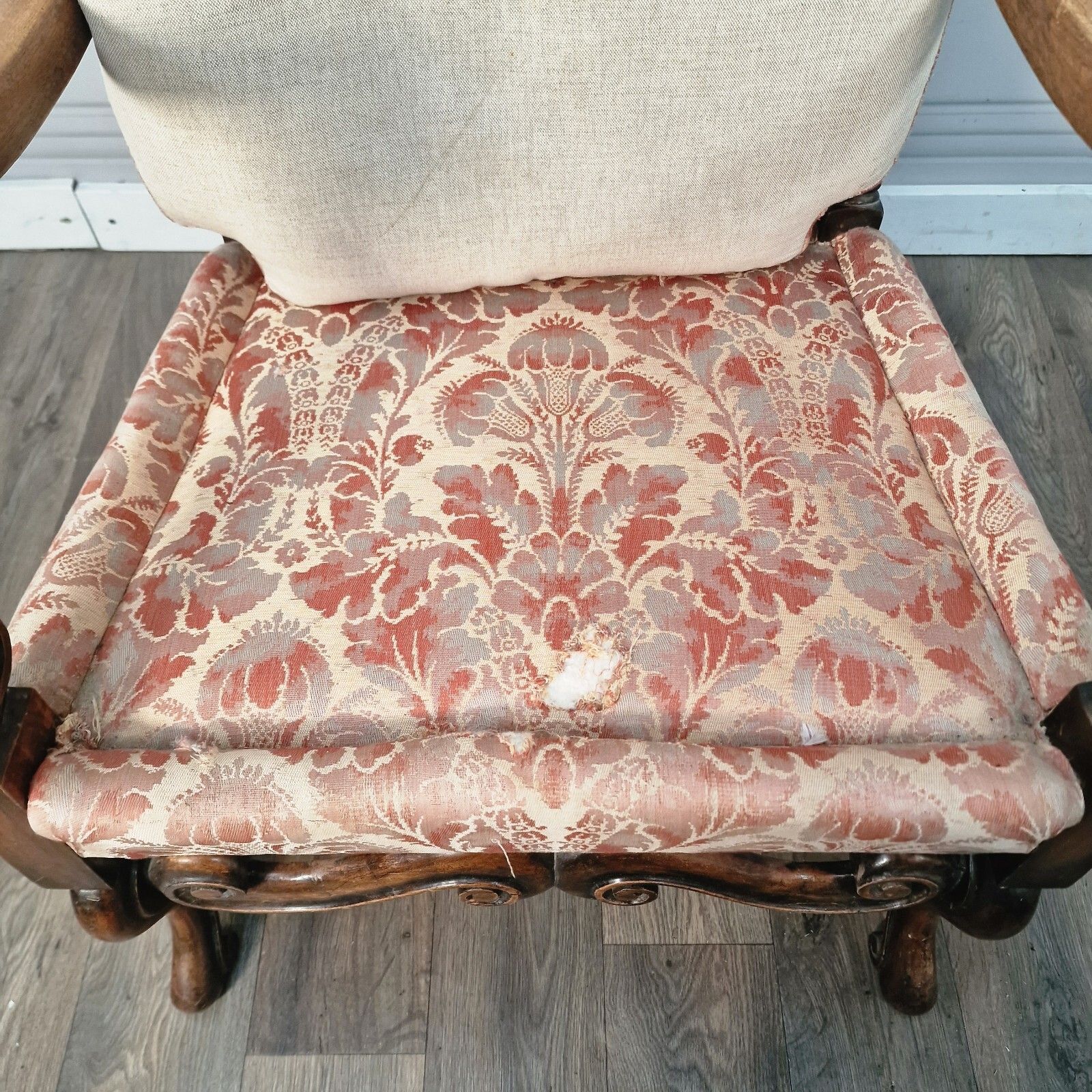 Antique Carved Chair Decorative Victorian Throne Upholstered High Back Armchair photo vinterior