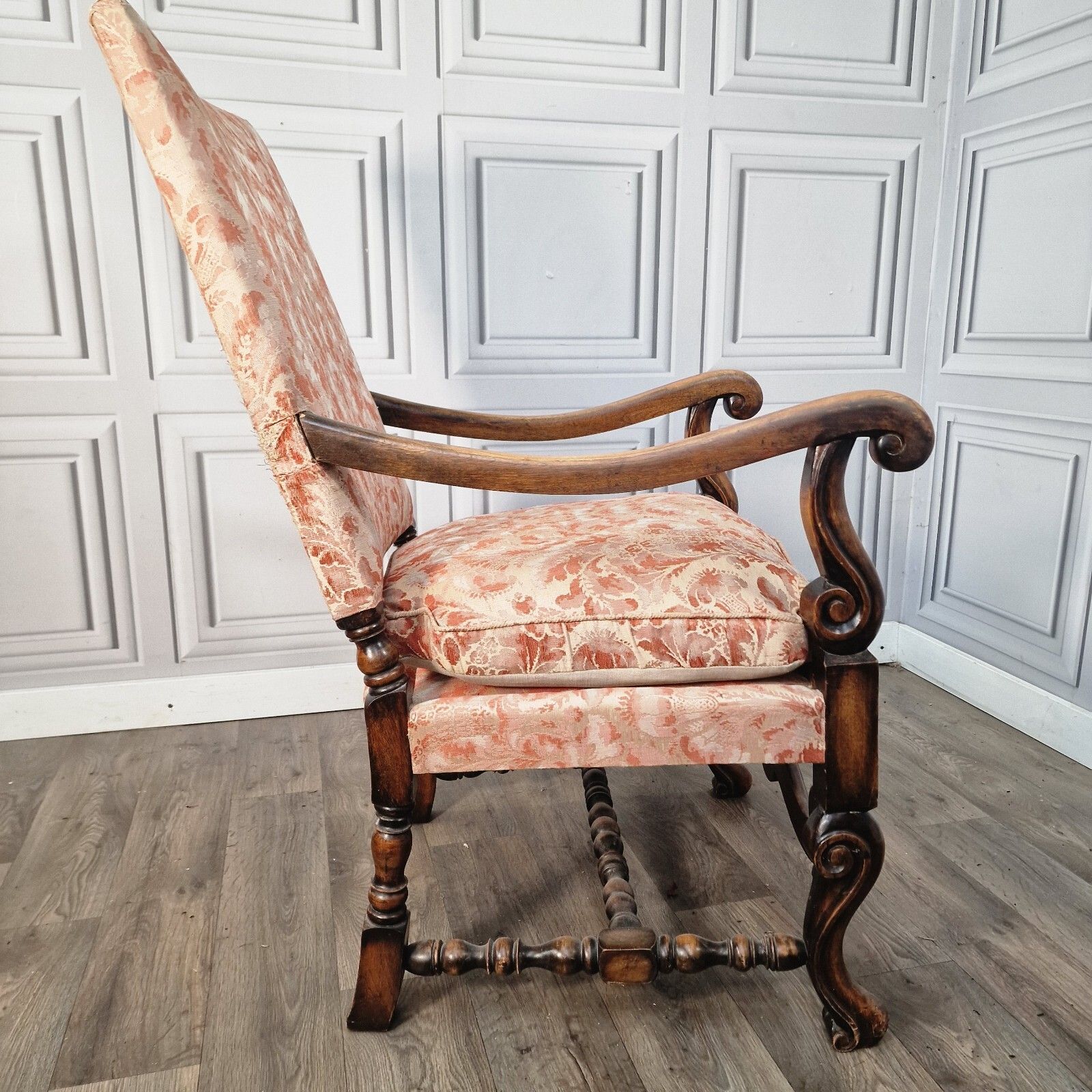 Furniture Antique Carved Chair Decorative Victorian Throne Upholstered High Back Armchair photo