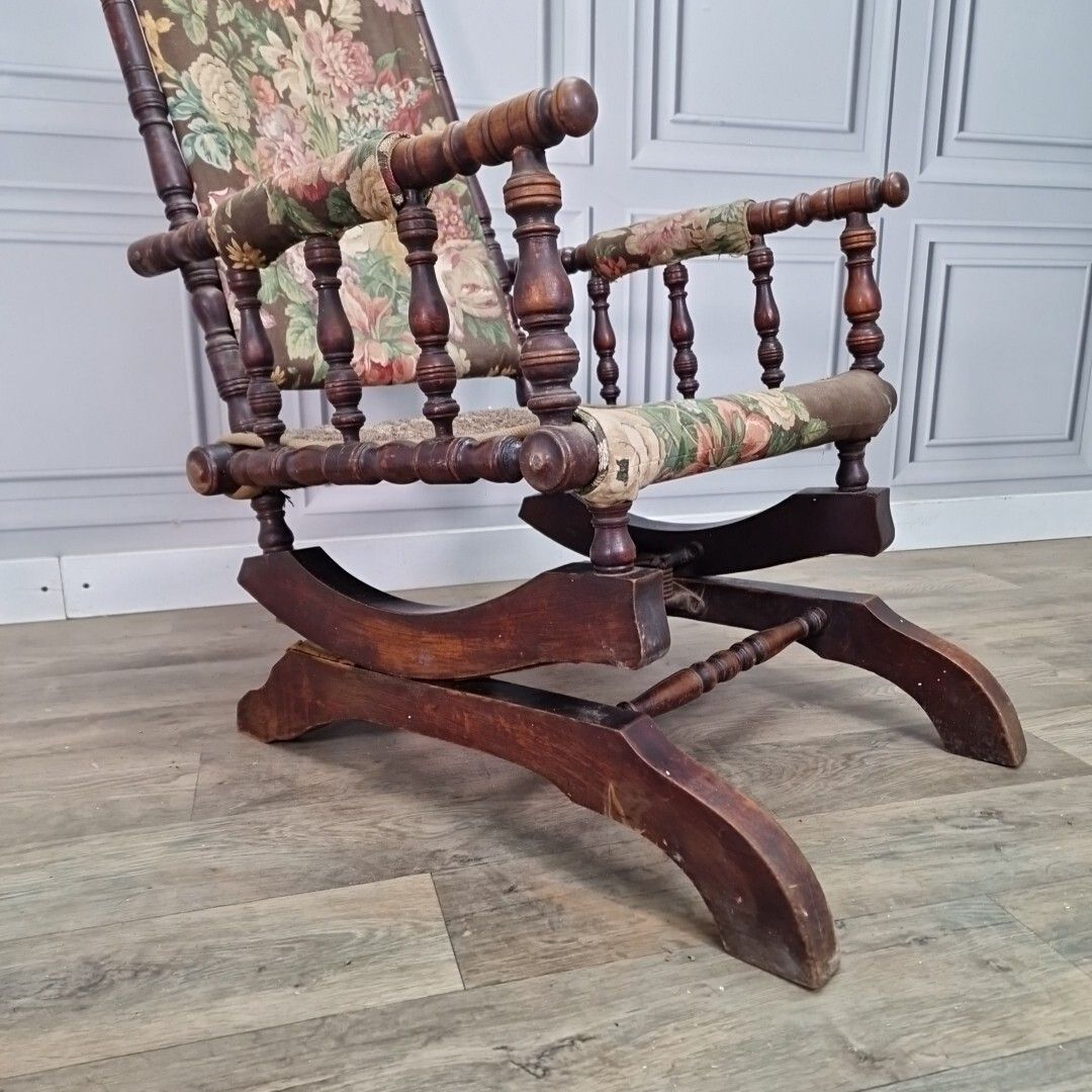 Antique American Rocking Chair Edwardian Sprung Decorative Turned Wooden Seat photo for sale