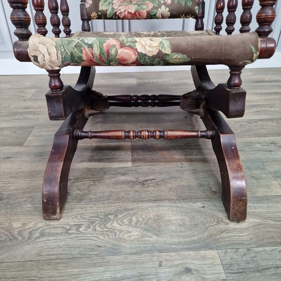 Antique American Rocking Chair Edwardian Sprung Decorative Turned Wooden Seat photo vinterior