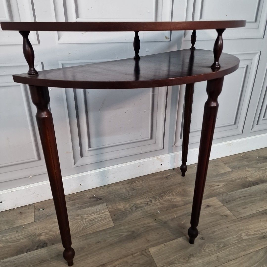 Vintage Console Hall Table Mahogany Demi Lune Half Moon Retro Green Leather photo buy