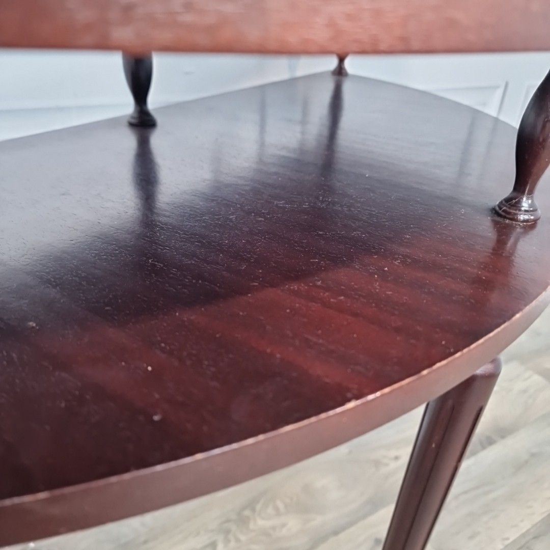 Vintage Console Hall Table Mahogany Demi Lune Half Moon Retro Green Leather photo vintage