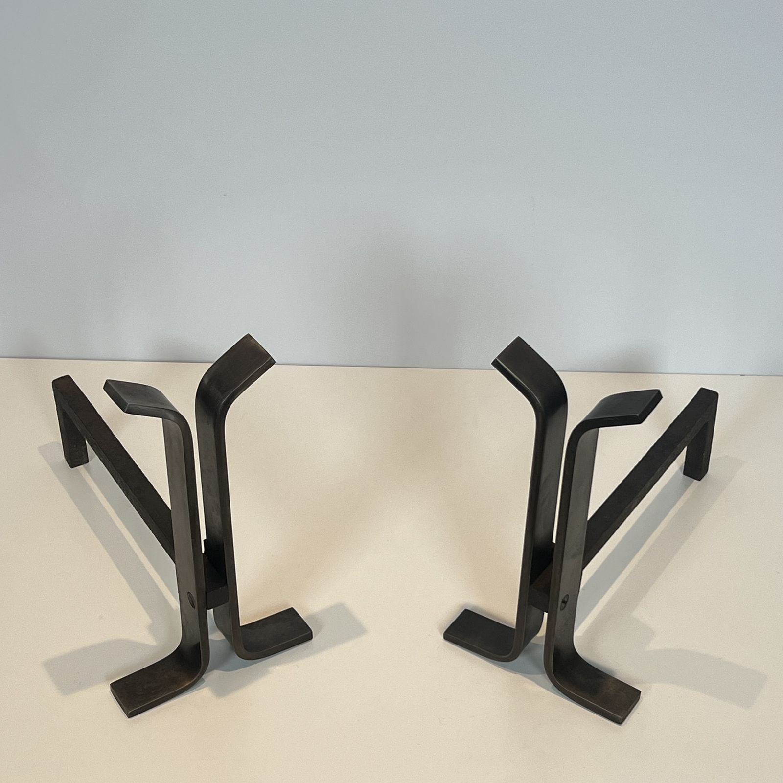 Pair Of Modernist Steel And Wrought Iron Andirons photo 1450.0