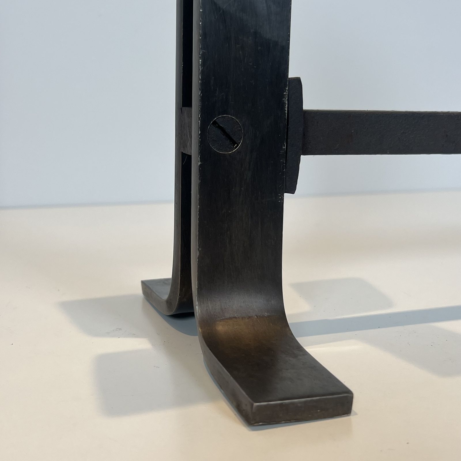 Home Fixtures Pair Of Modernist Steel And Wrought Iron Andirons photo