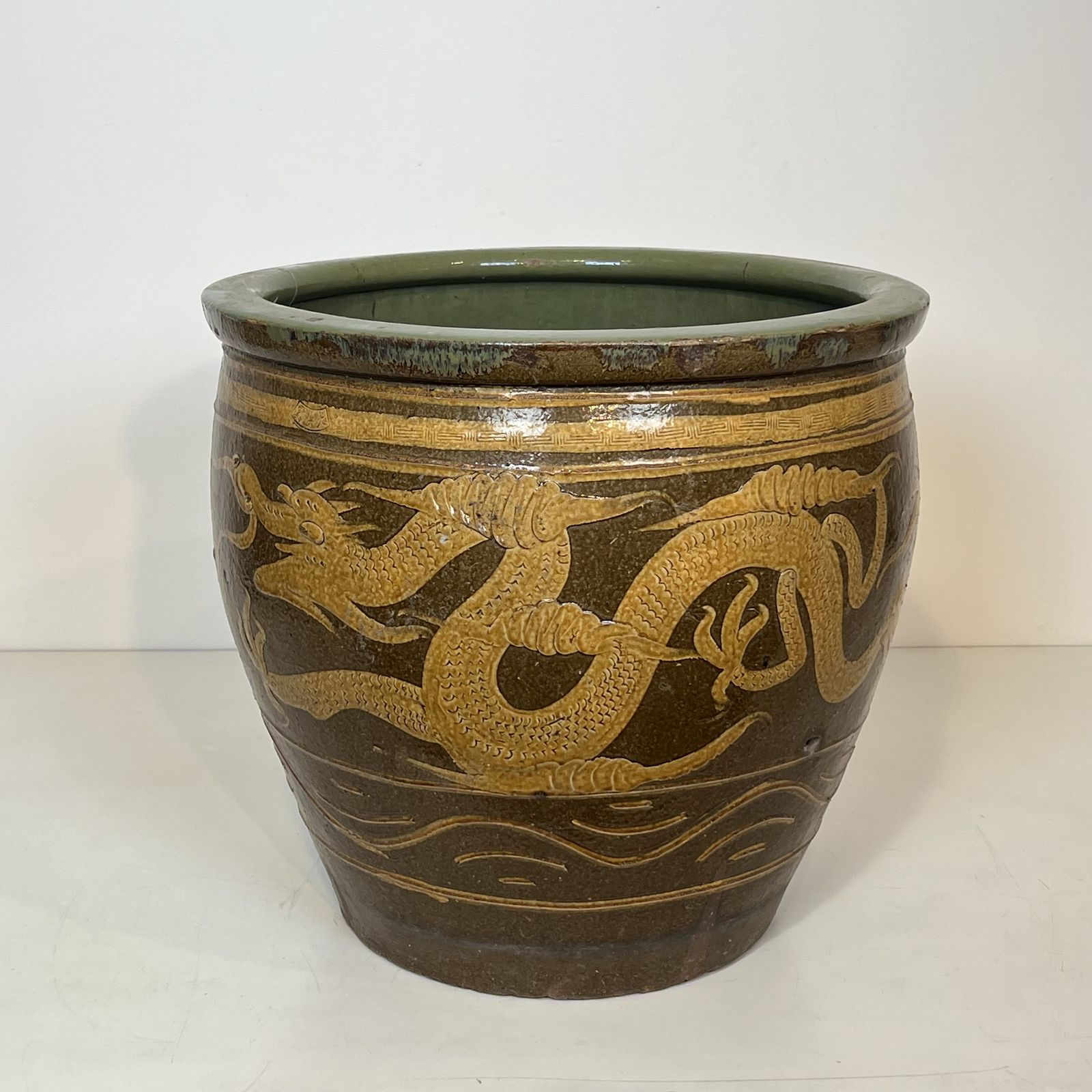 Large Chinese Glazed Terracotta Planter Decorated With Dragons photo 1250.0