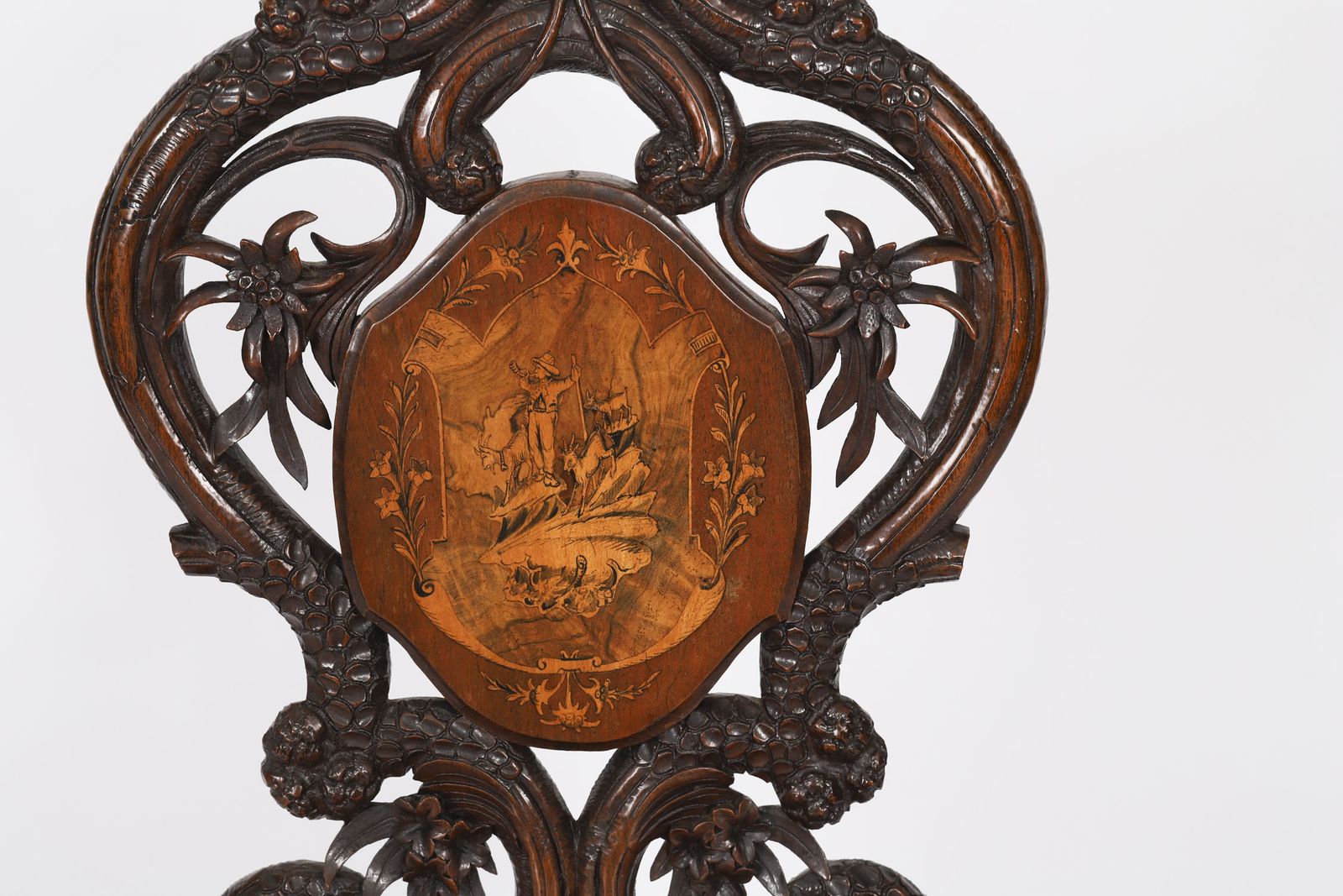 Antique Swiss Walnut Marquetry Inlaid Musical Chair 19th C photo vintage