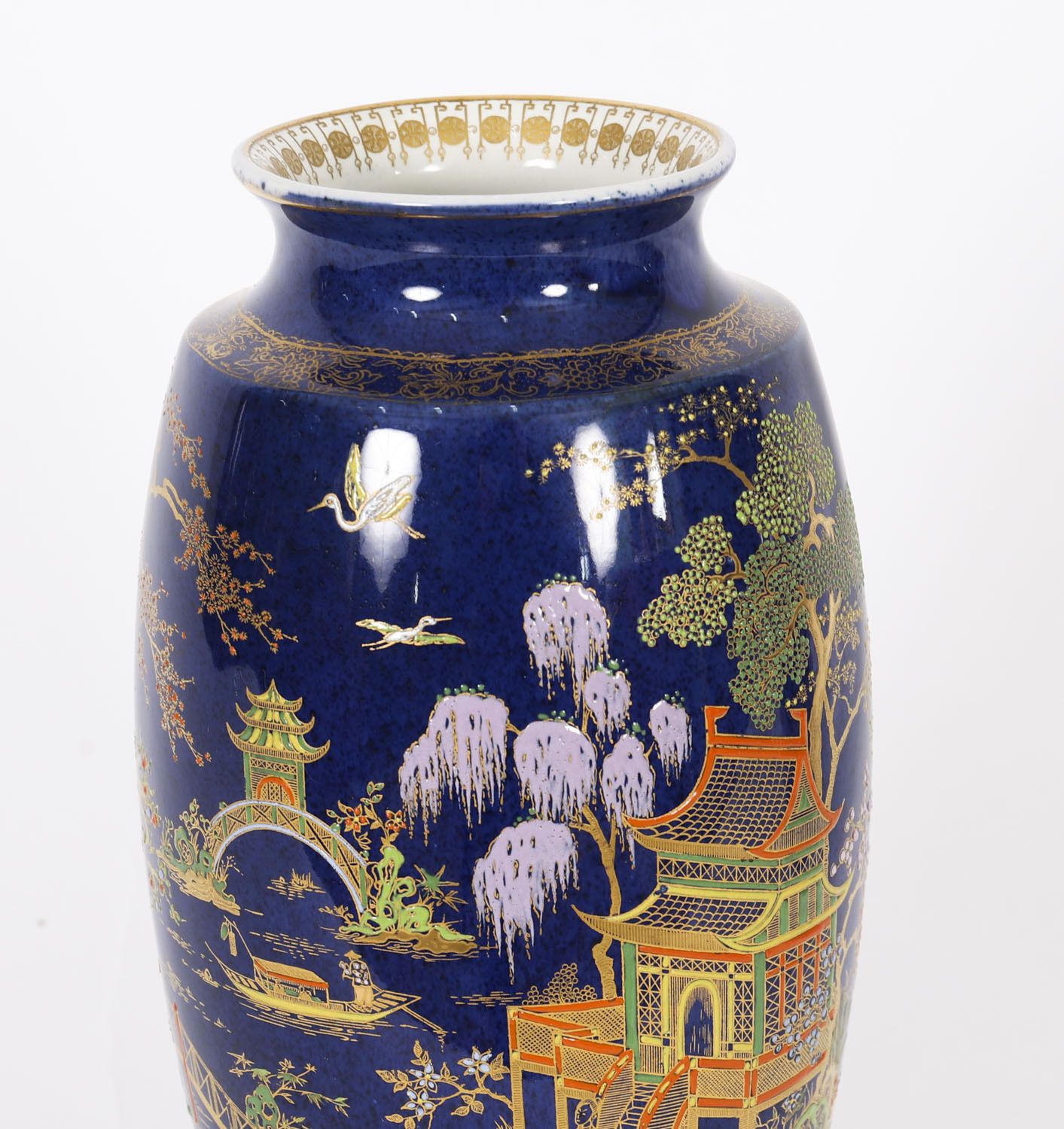 Antique Pair Carlton Ware Cobalt Blue Porcelain Vases Circa 1920 photo vinterior