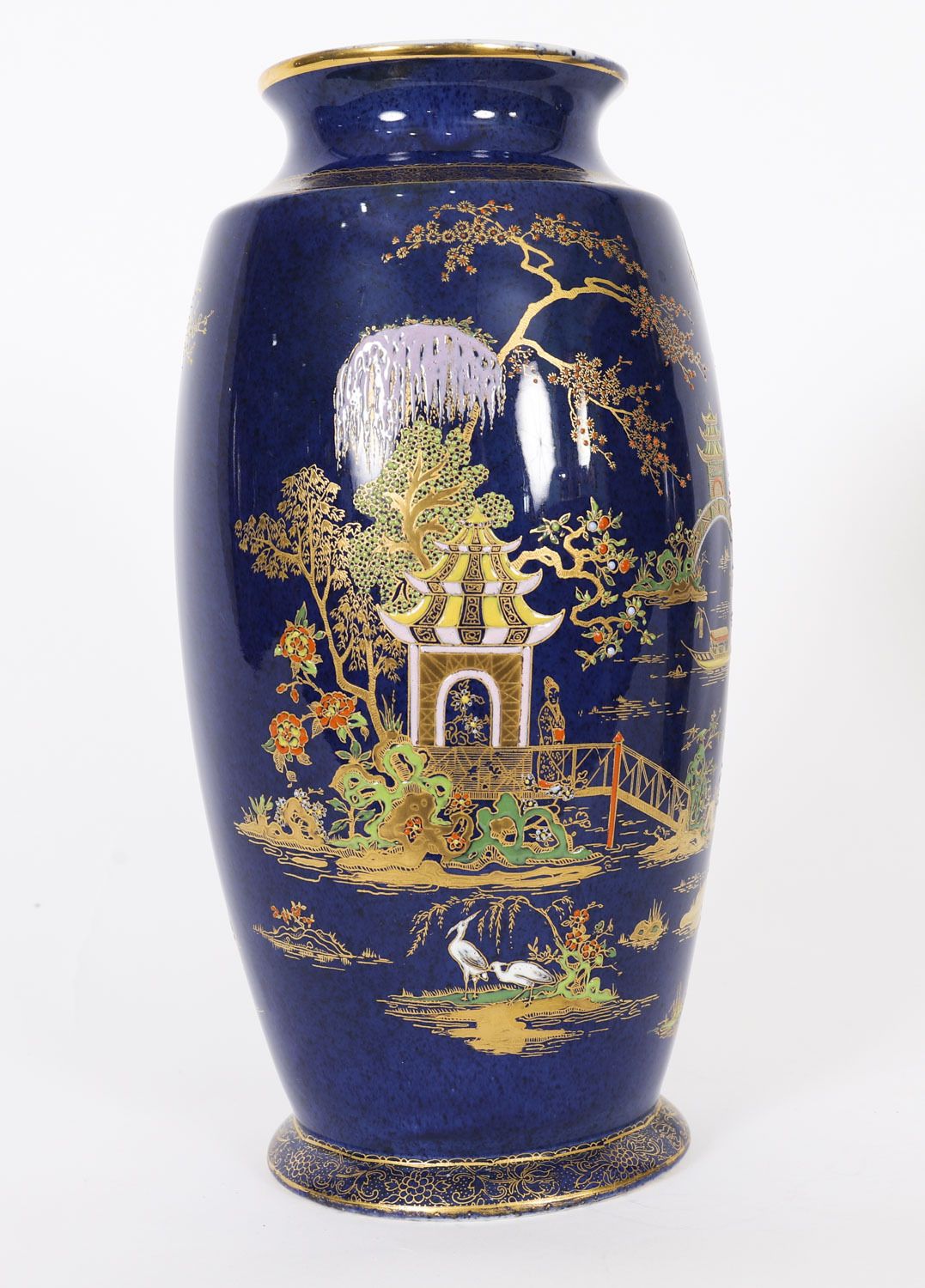 Antique Pair Carlton Ware Cobalt Blue Porcelain Vases Circa 1920 photo vintage