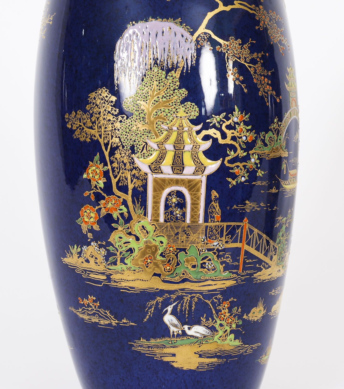 photo for sale Antique Pair Carlton Ware Cobalt Blue Porcelain Vases Circa 1920