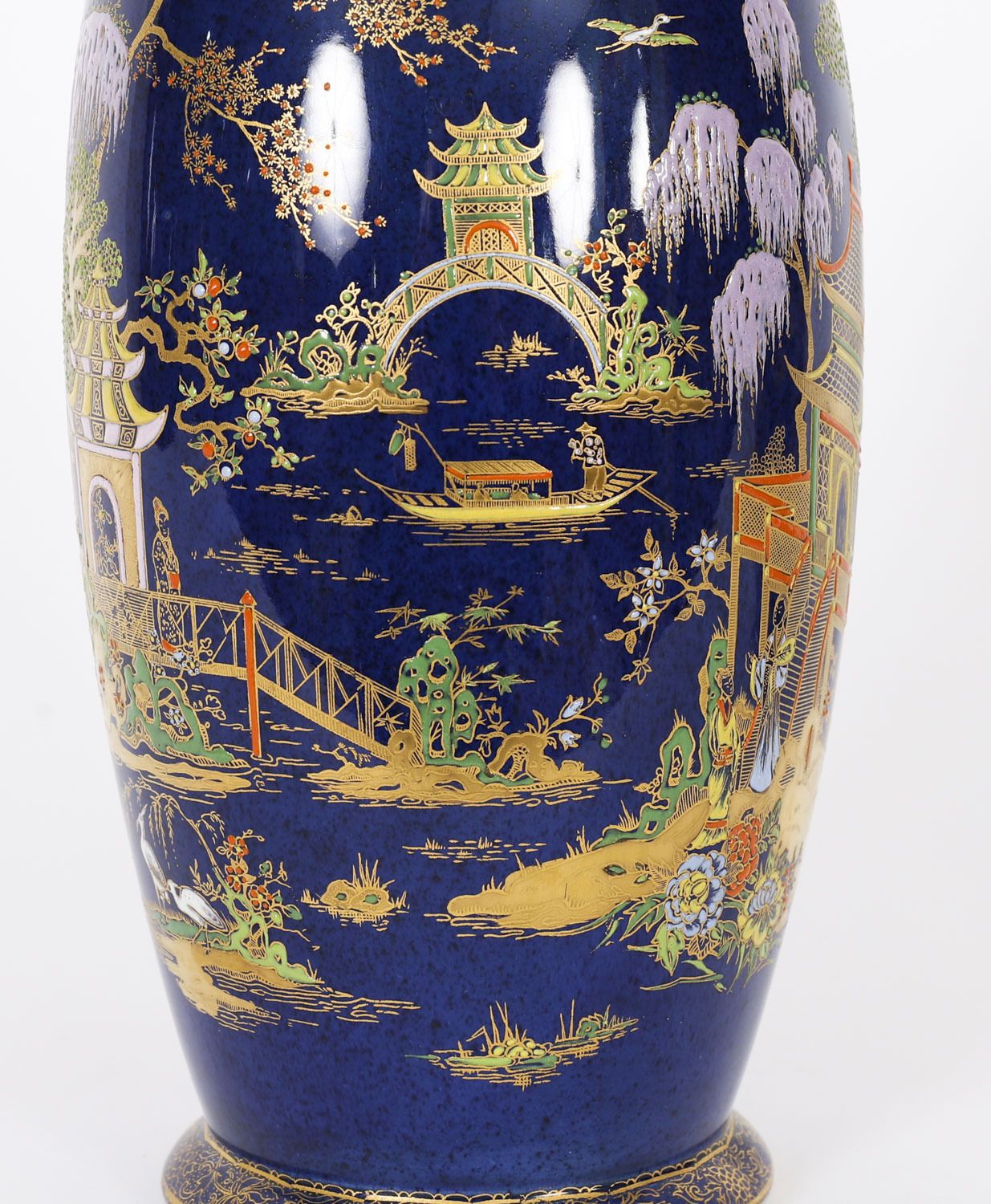 Home Decor Antique Pair Carlton Ware Cobalt Blue Porcelain Vases Circa 1920 photo