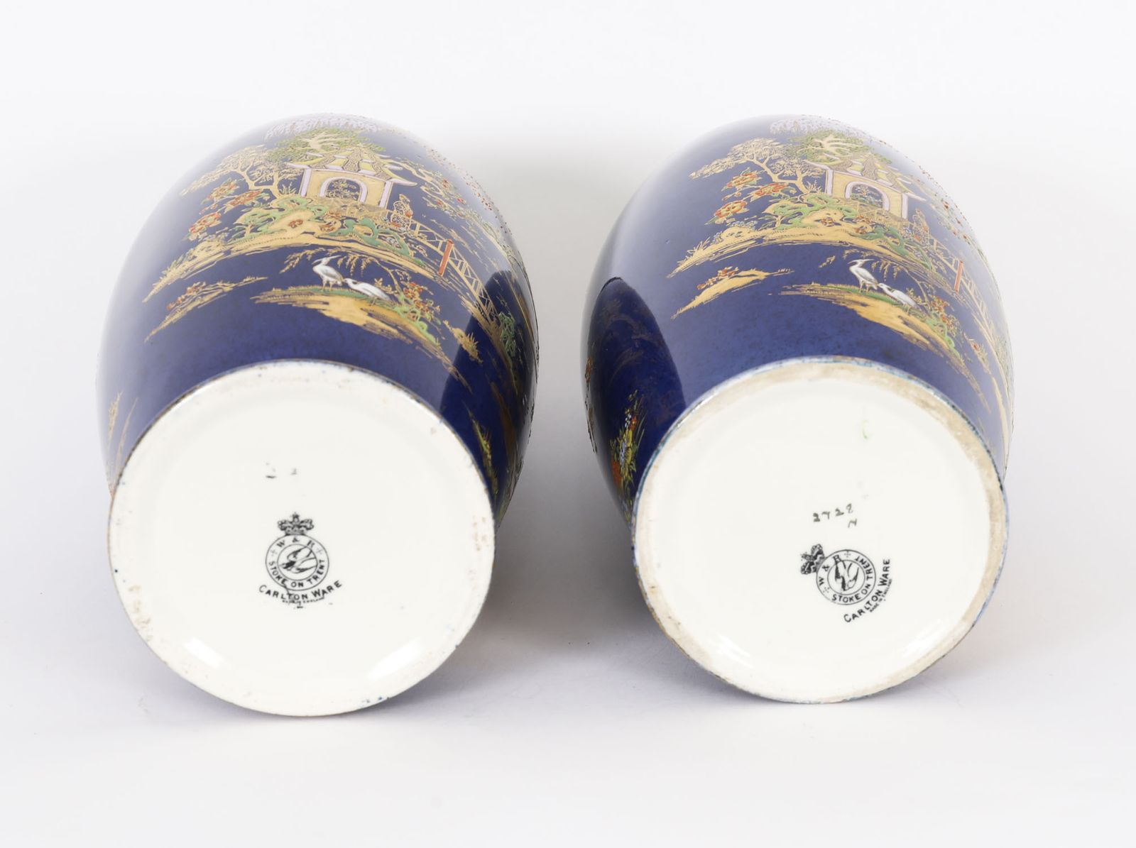 photo buy Antique Pair Carlton Ware Cobalt Blue Porcelain Vases Circa 1920