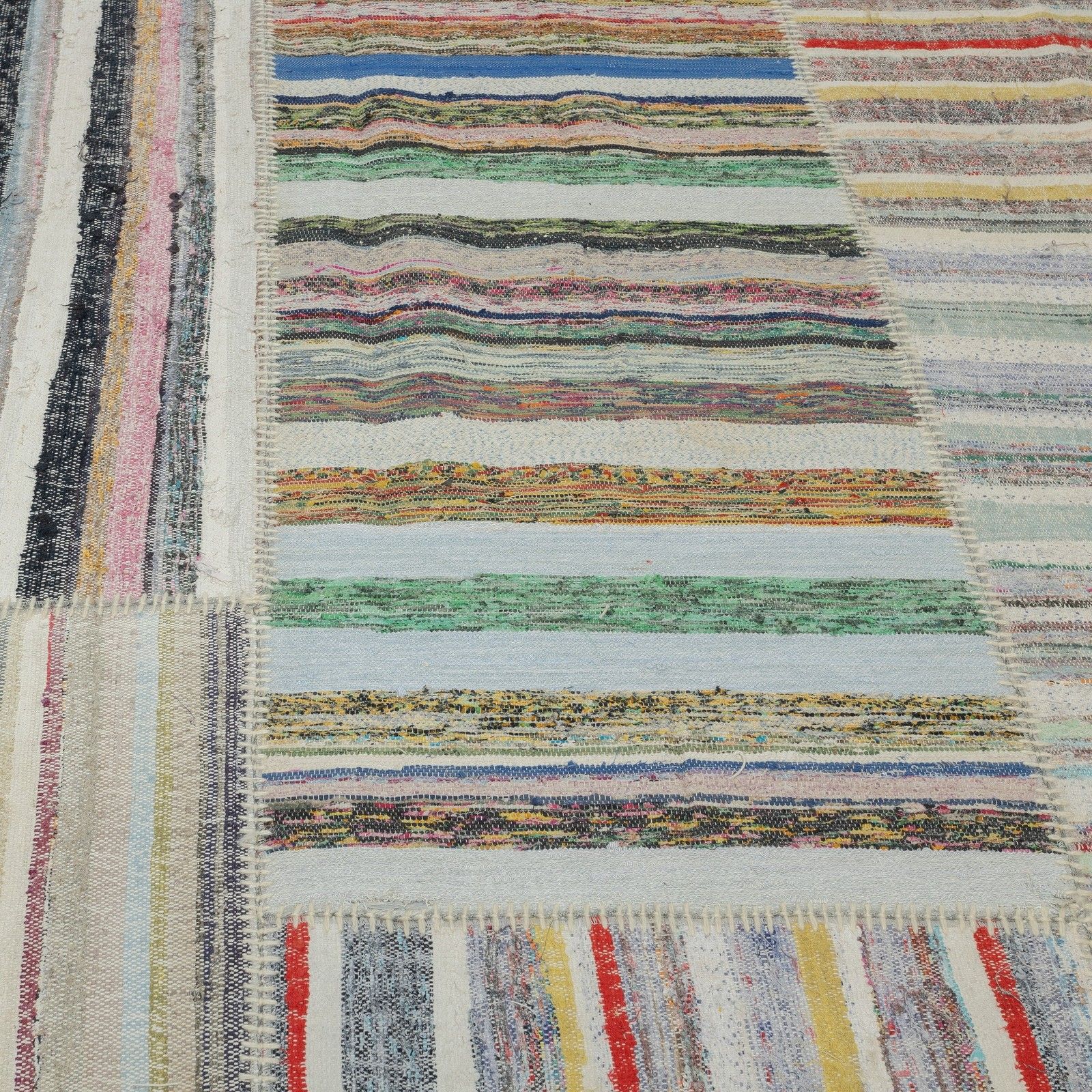 13.2x13.2 Ft Adjustable Vintage Banded Cotton Kilim Carpet, Flat Weave Rag Rug photo 2577.0
