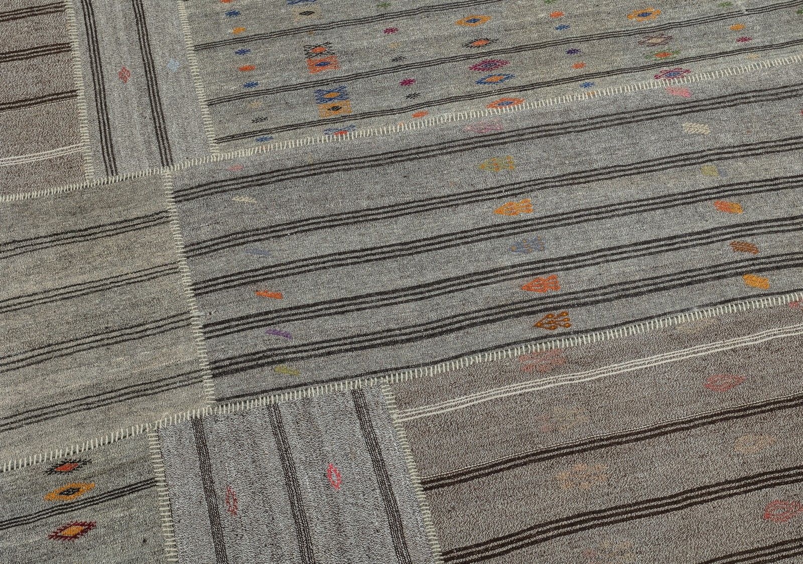 10.2x15.3 Ft Adjustable Vintage Gray Kilim, Cotton & Goat Hair Rug, Large Carpet photo for sale