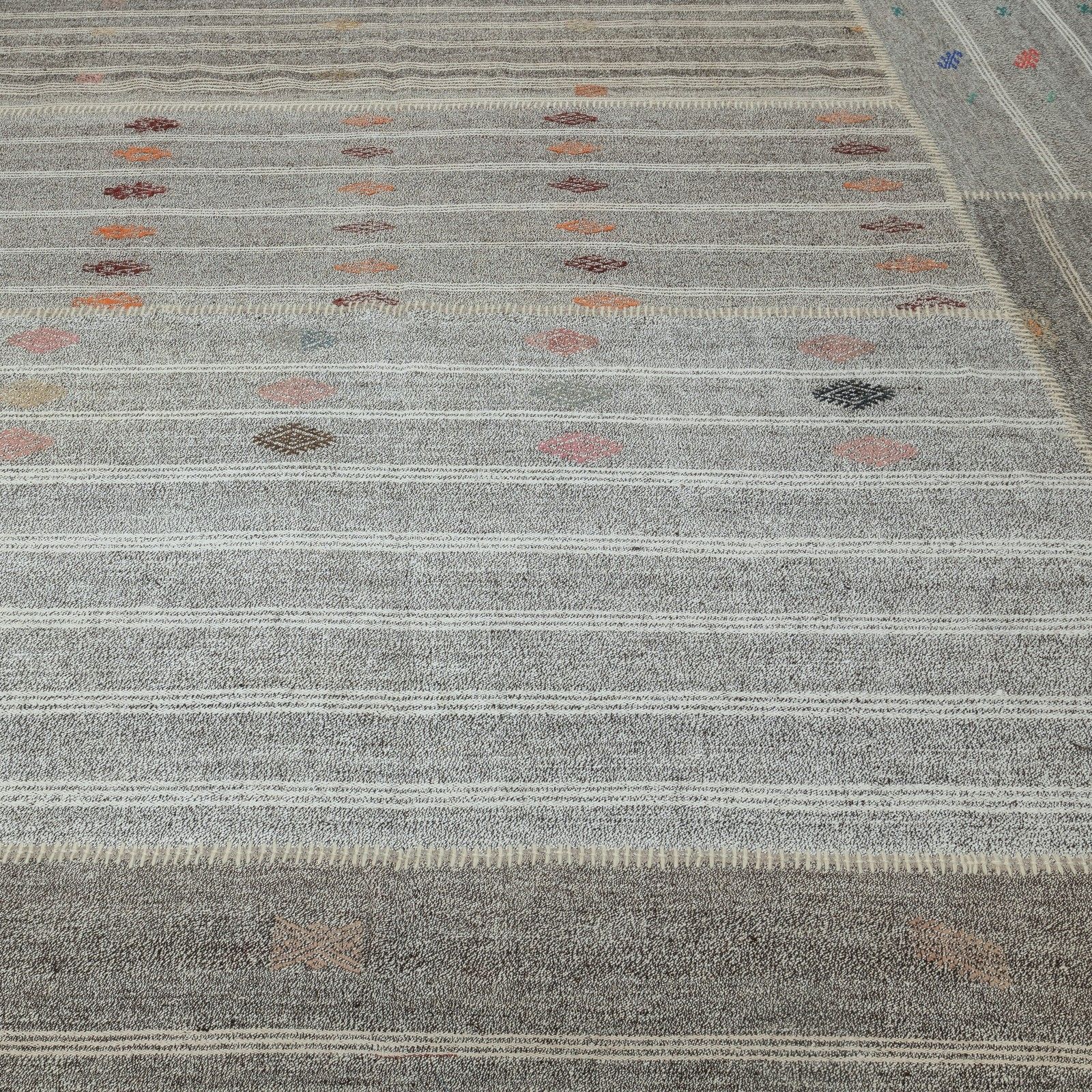 12x14.2 Ft Vintage Gray Kilim, Turkish Handwoven Cotton & Goat Hair Rug Carpet photo vinterior
