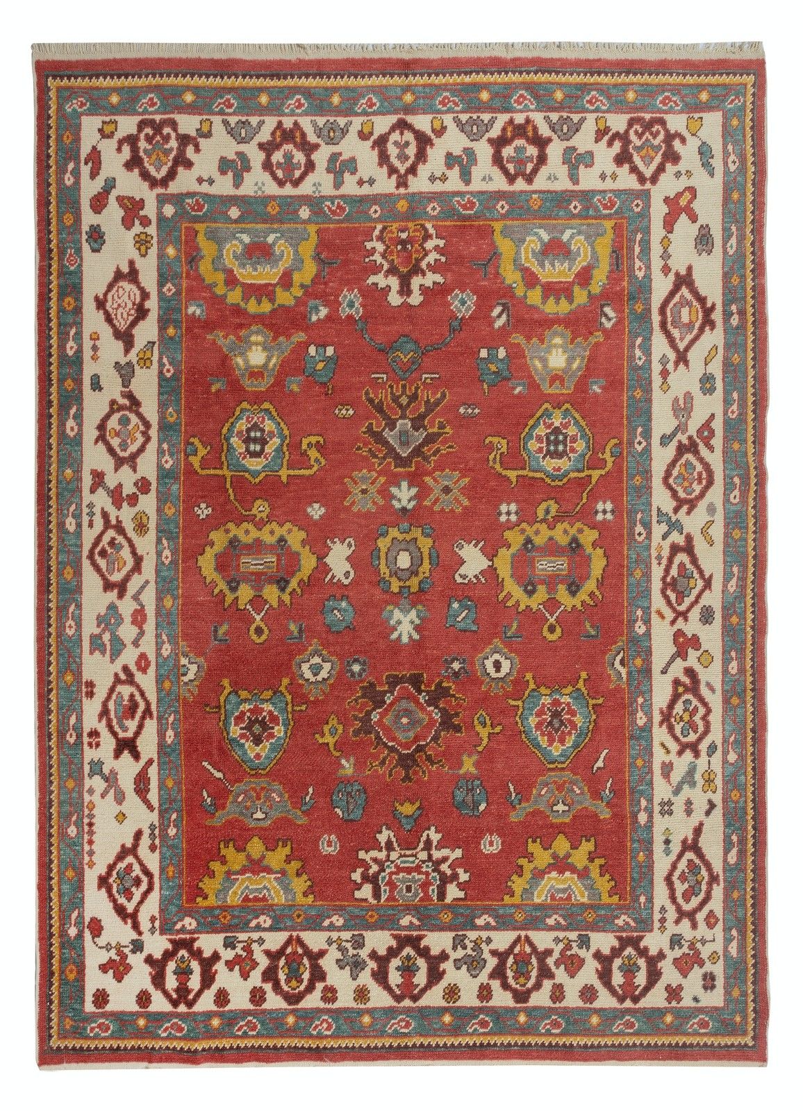 7.8x10 Ft Hand Knotted Oushak Rug, Custom Size & Colors, Red Wool Area Rug photo furniture