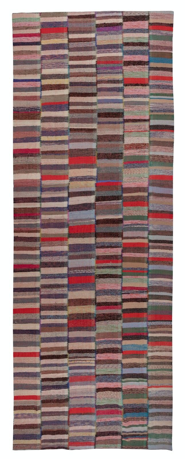 8x19.4 Ft Adjustable Vintage Cotton Kilim Carpet, Flat Weave Banded Rag Rug