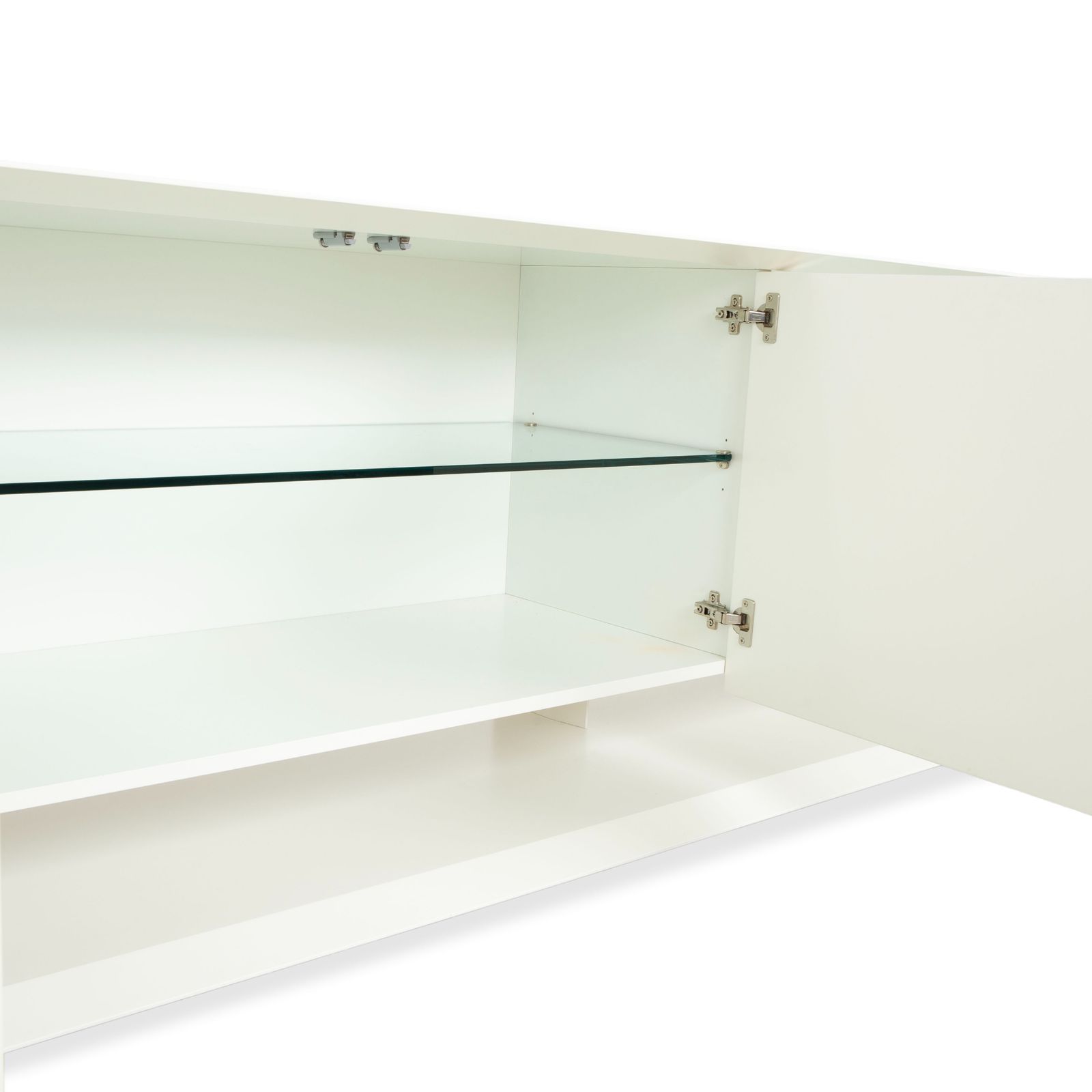 Buffet Bonaldo Sunrise en bois laqué, blanc crème, avec éclairage indirect électrique photo vinterior