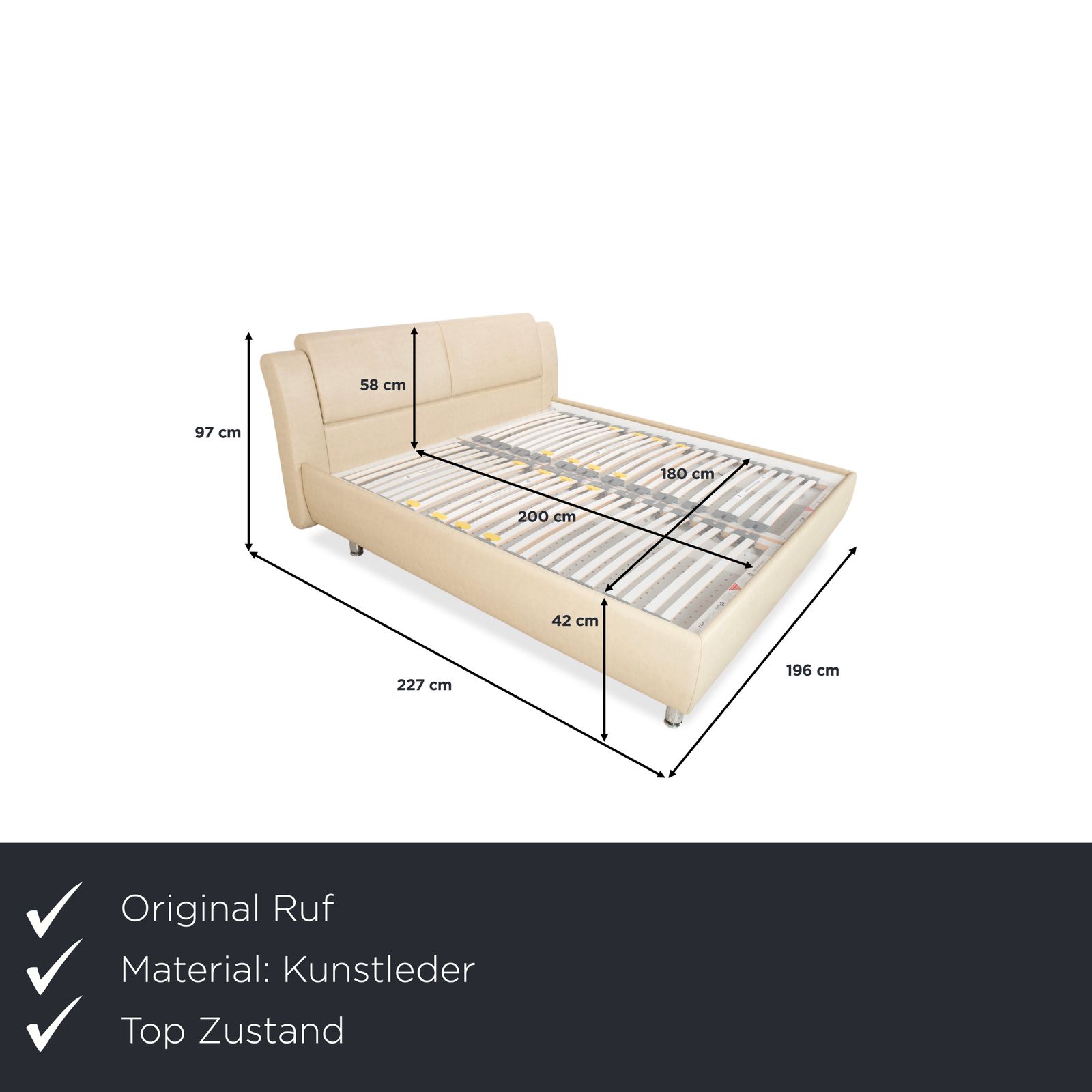 Lit Ruf Loftline en simili-cuir, beige/crème, 180 x 200 cm photo furniture