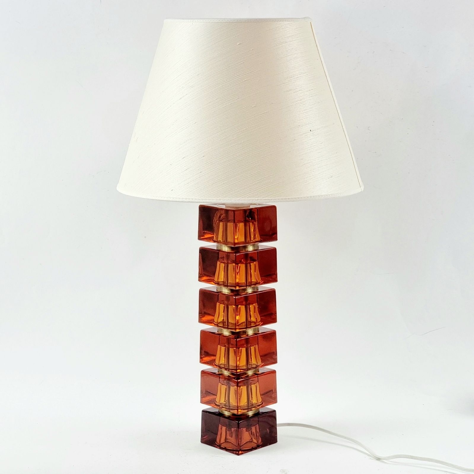 Large Mid Century Scandinavian Art Glass & Brass Table Lamp By Carl Fagerlund For Orrefors, Sweden, 1960s photo for sale