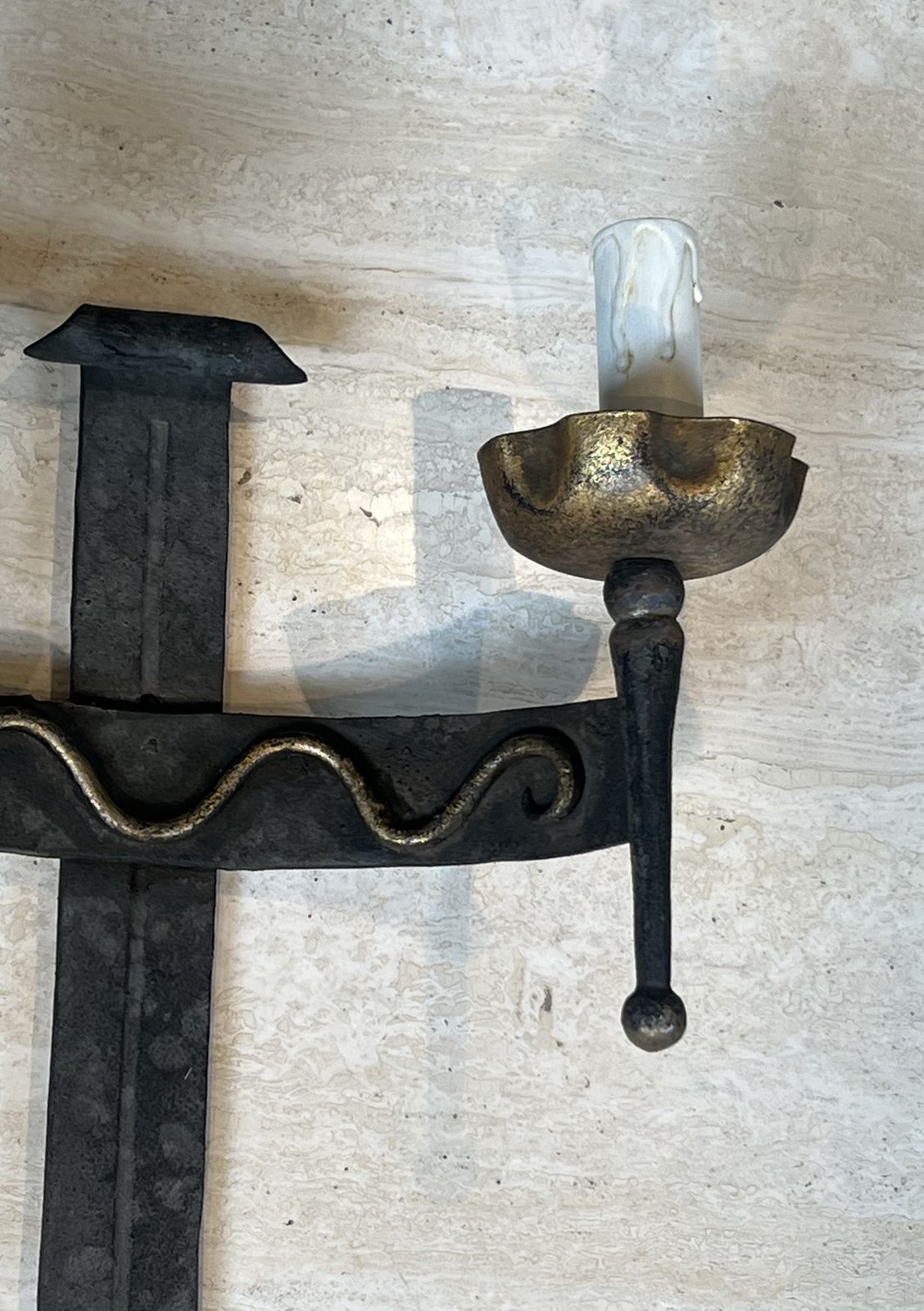 Pair Of Wrought Iron Wall Sconces With Coat Of Arms And Two Light Arms photo buy