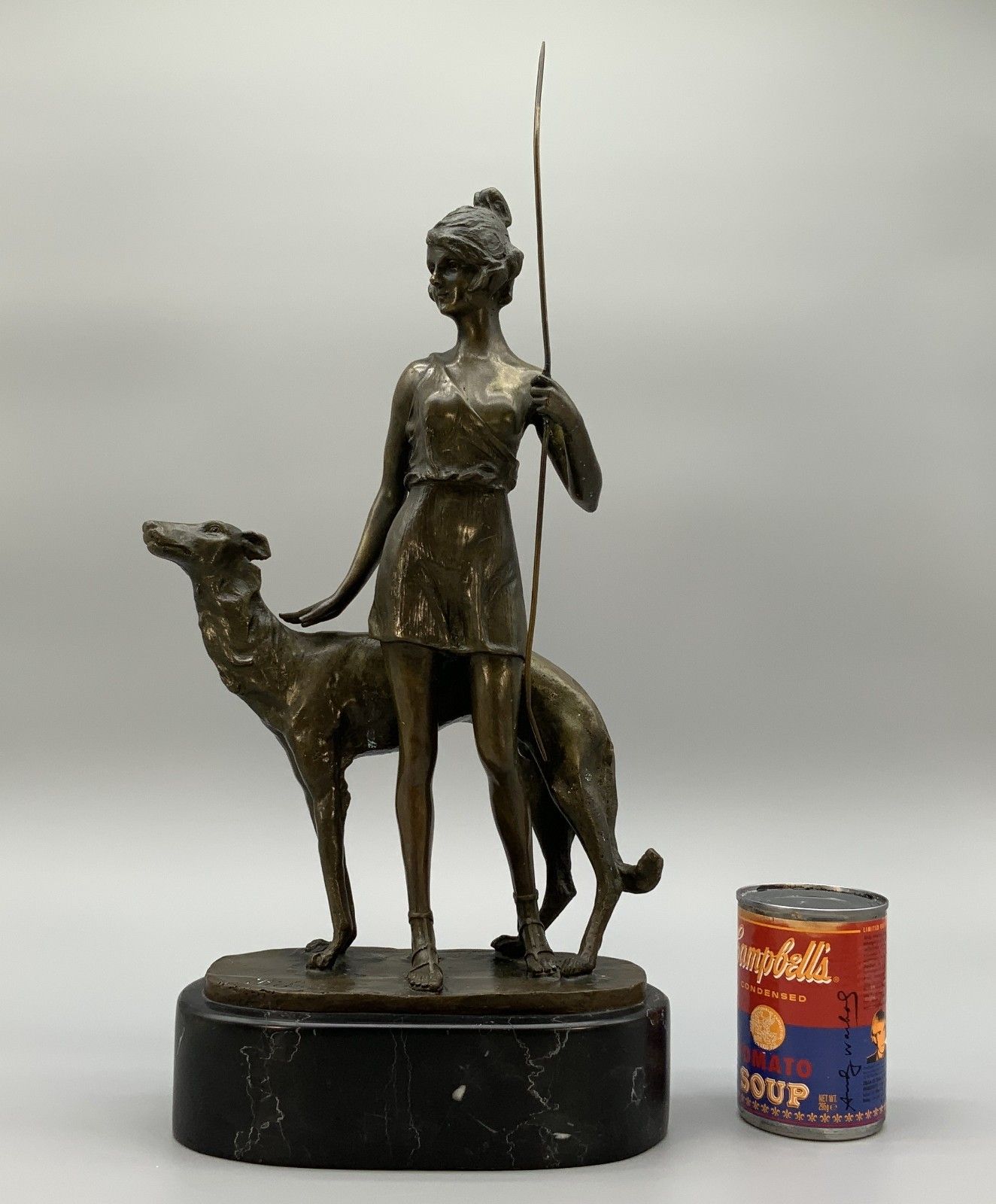 Bronze Statue Huntress And Greyhound French Contemporary Figural Antique Style photo furniture